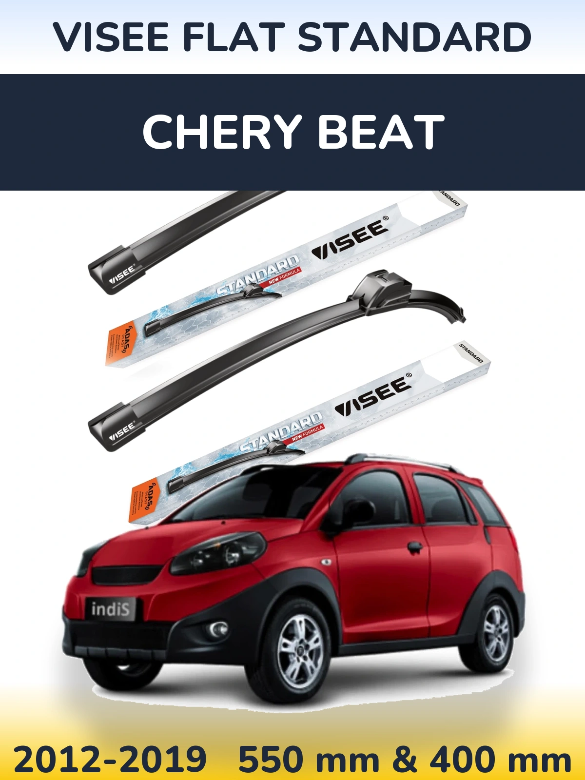Komplet przednich wycieraczek VISEE FLAT STANDARD 550 & 400 mm do Chery Beat 2012-2019