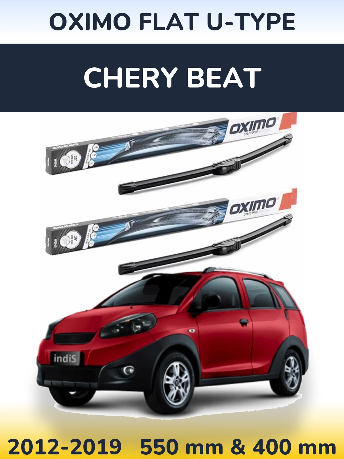 Front wiper blade set Oximo Flat U-type 550 & 400 мм for Chery Beat 2012-2019