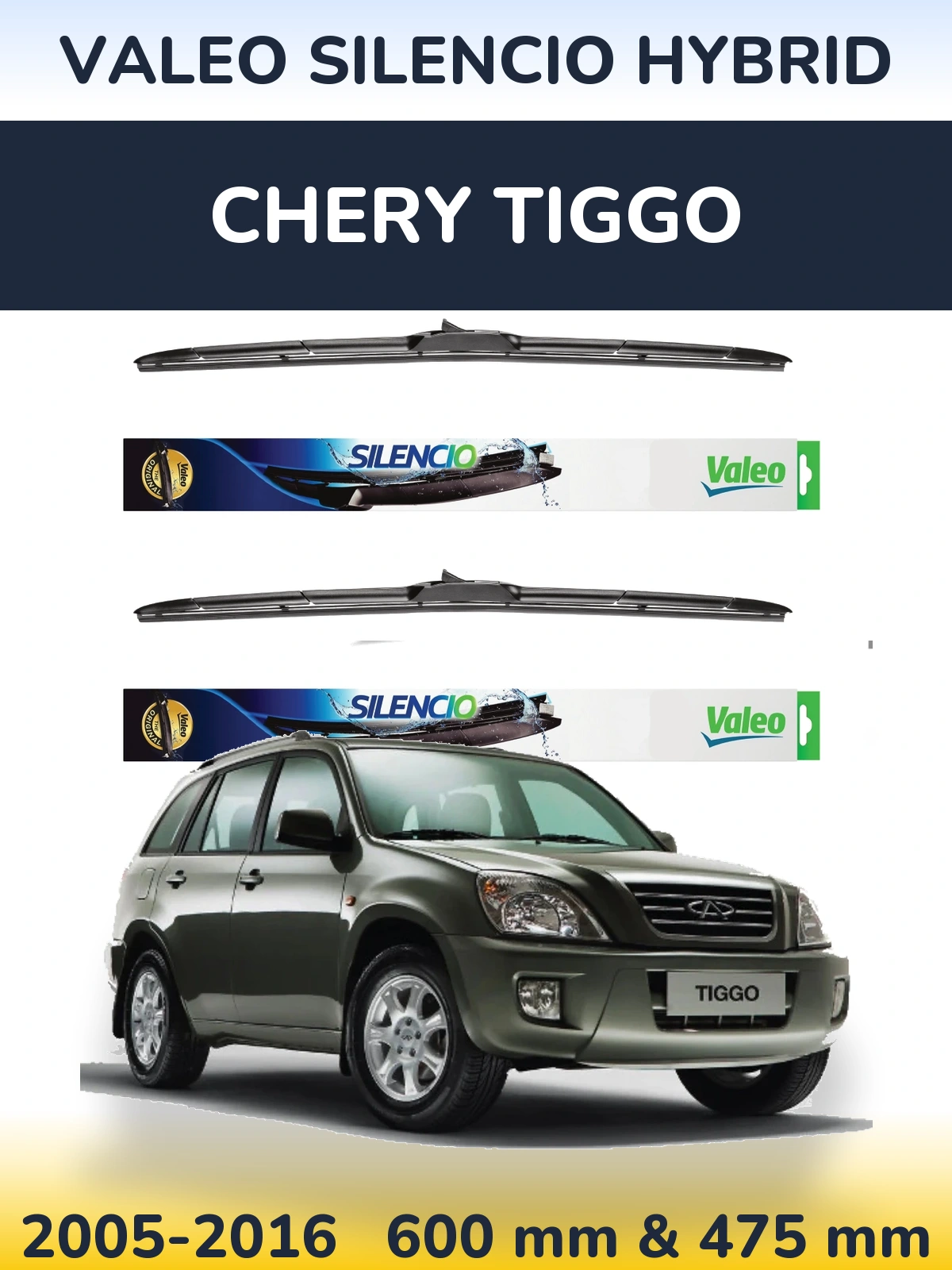 Комплект передних дворников Valeo Silencio Hybrid 600 & 475 мм для Chery Tiggo 2005-2016
