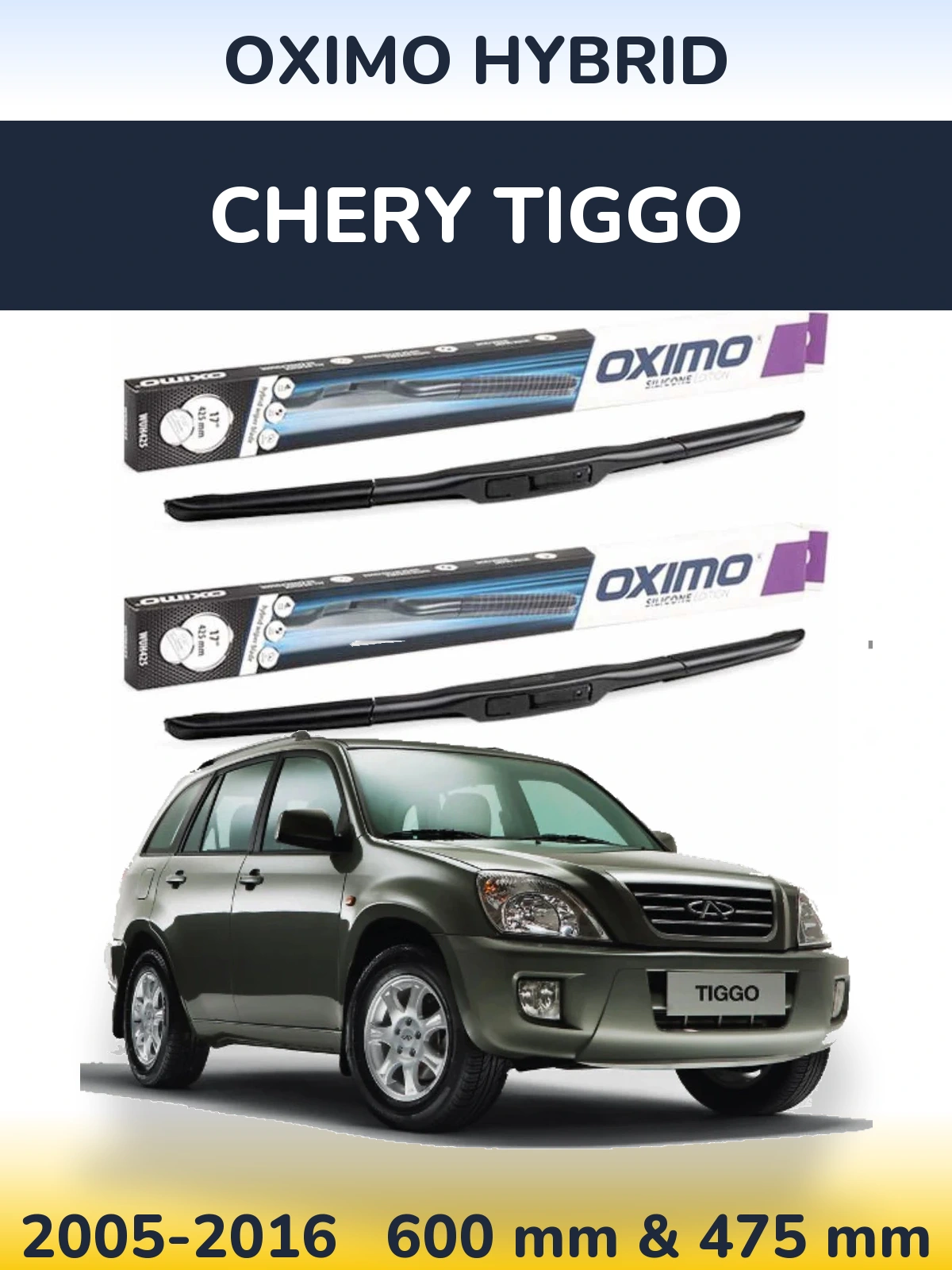 Front wiper blade set Oximo Hybrid 600 & 475 мм for Chery Tiggo 2005-2016