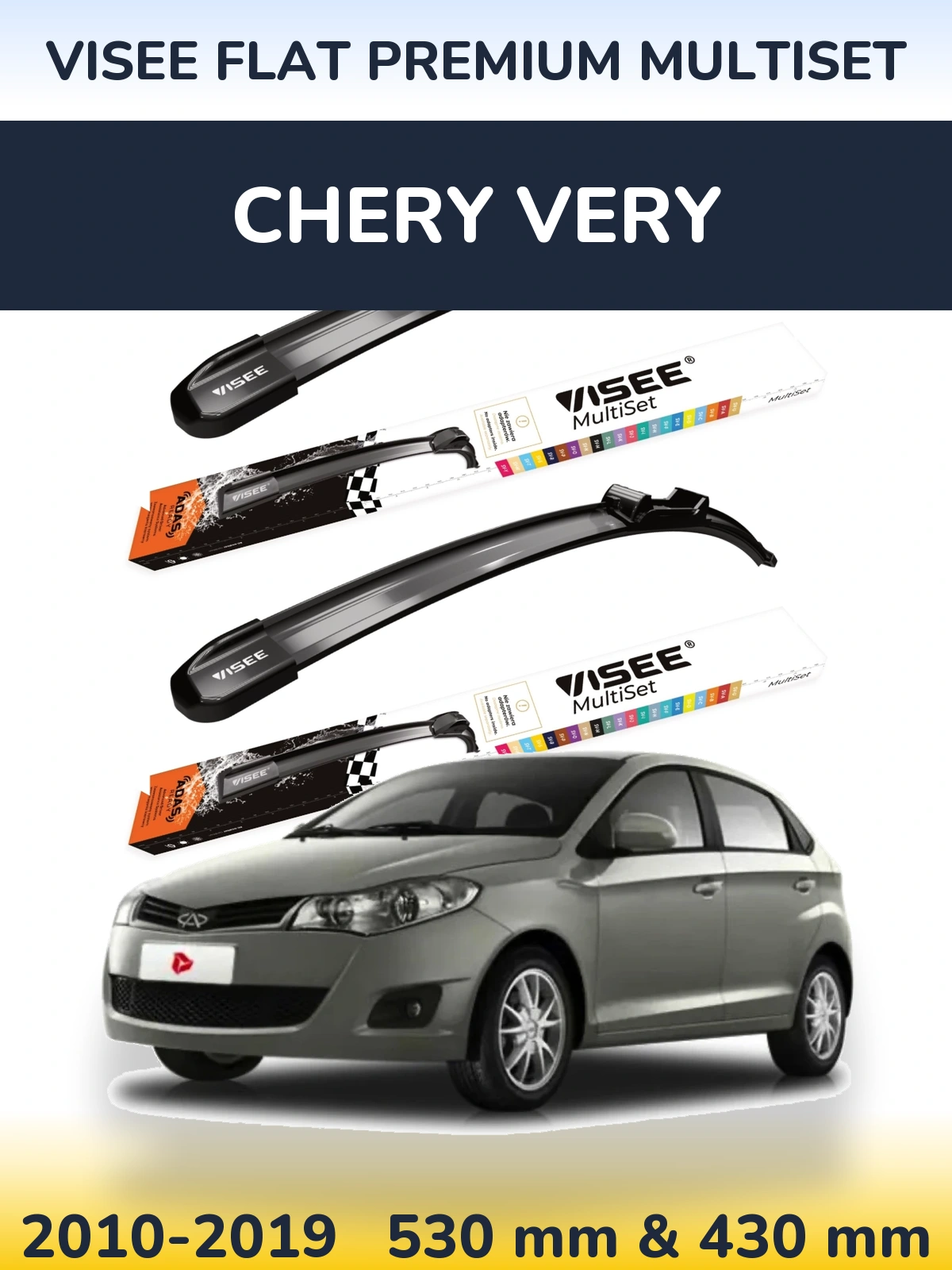 Front wiper blade set VISEE FLAT PREMIUM MultiSet 530 & 430 mm for Chery Very 2010-2019