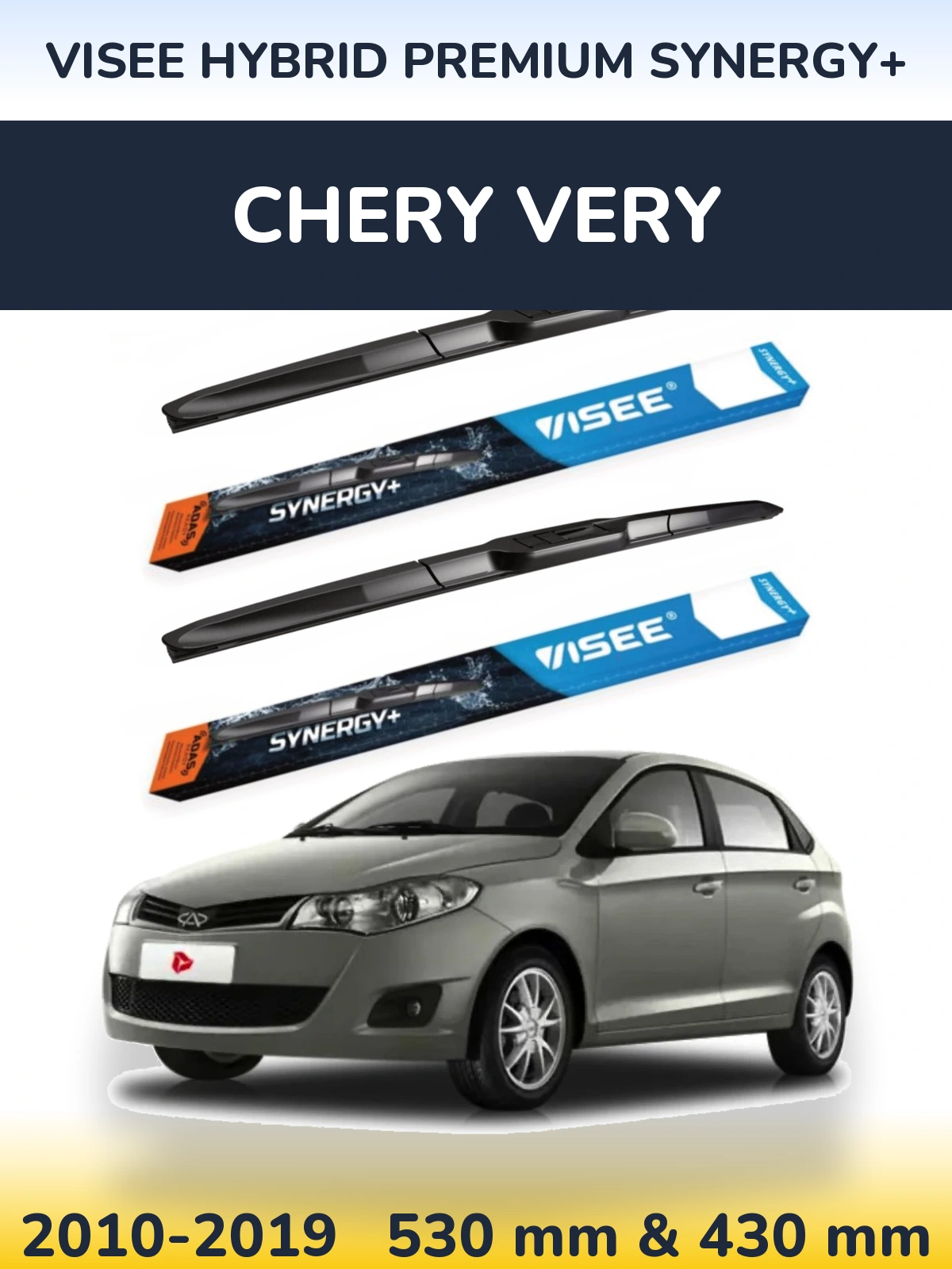 Front wiper blade set VISEE HYBRID PREMIUM SYNERGY+ 530 & 430 мм for Chery Very 2010-2019