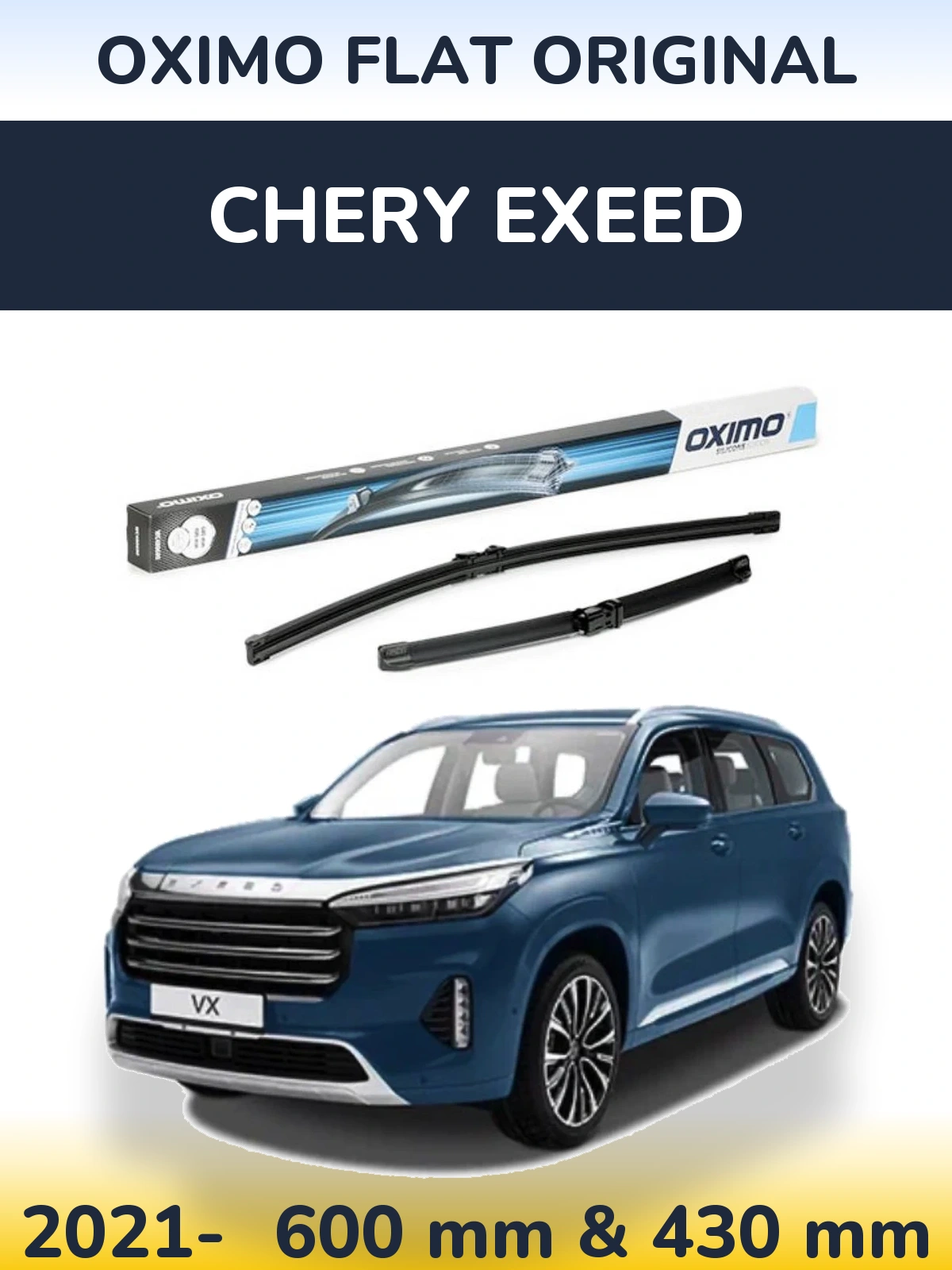 Front wiper blade set Oximo Flat Original 600 & 400 mm for Chery Exeed 2021-2026
