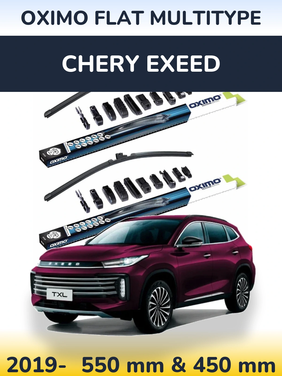 Front wiper blade set Oximo Flat MultiTypee 550 & 450 mm for Chery Exeed 2019-2026