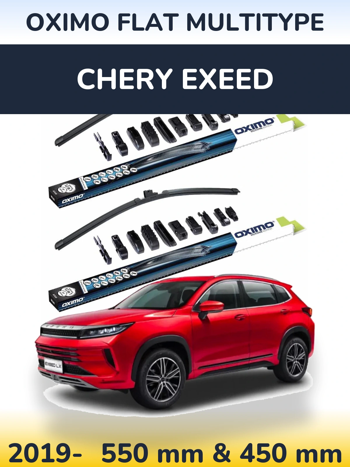 Front wiper blade set Oximo Flat MultiTypee 550 & 450 мм for Chery Exeed 2019-2026