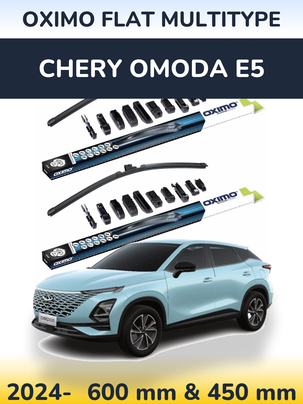 Front wiper blade set Oximo Flat MultiTypee 600 & 450 mm for Chery Omoda E5 2024-2026