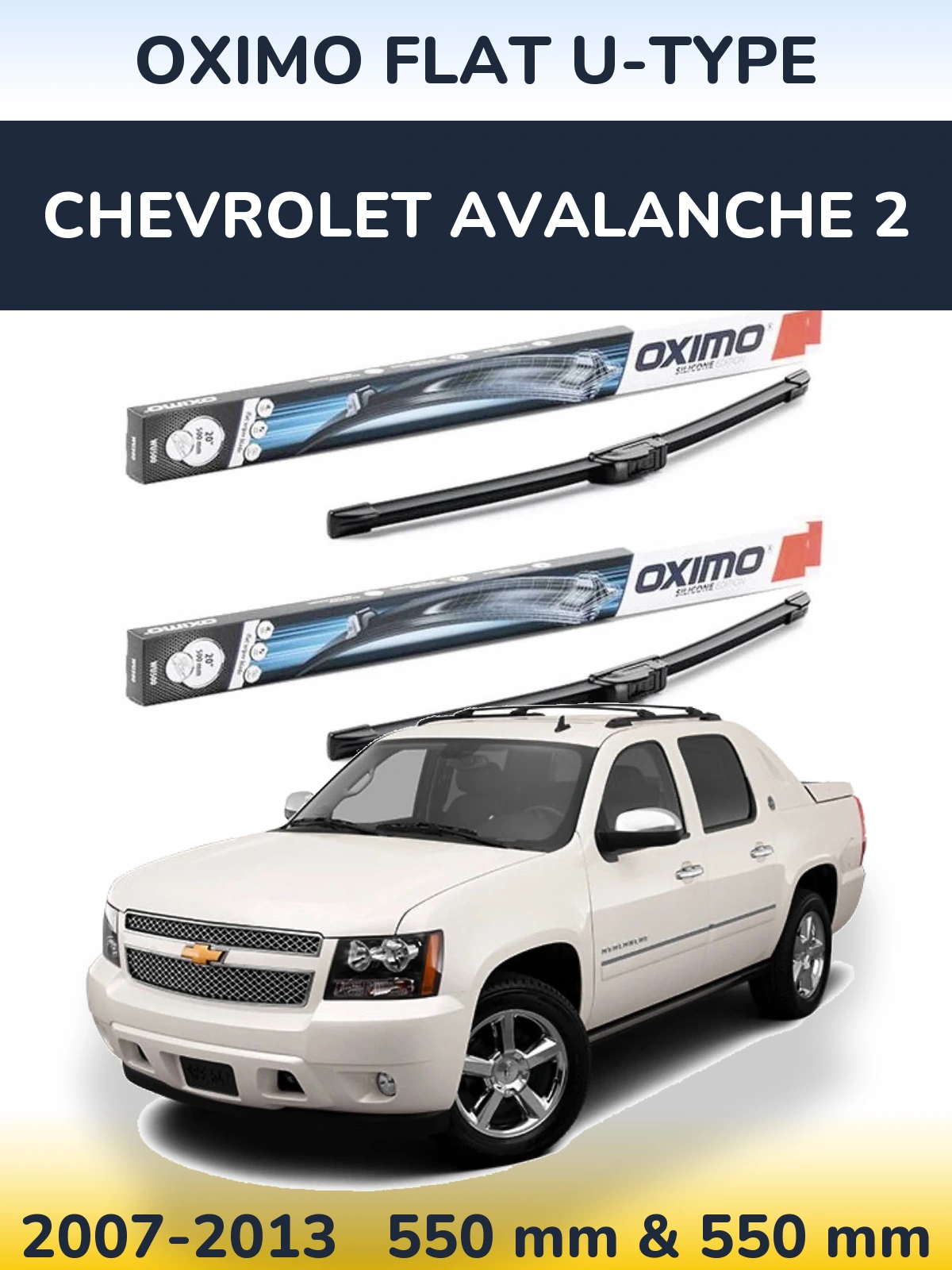 Front wiper blade set Oximo Flat U-type 550 & 550 мм for Chevrolet Avalanche 2 2007-2013