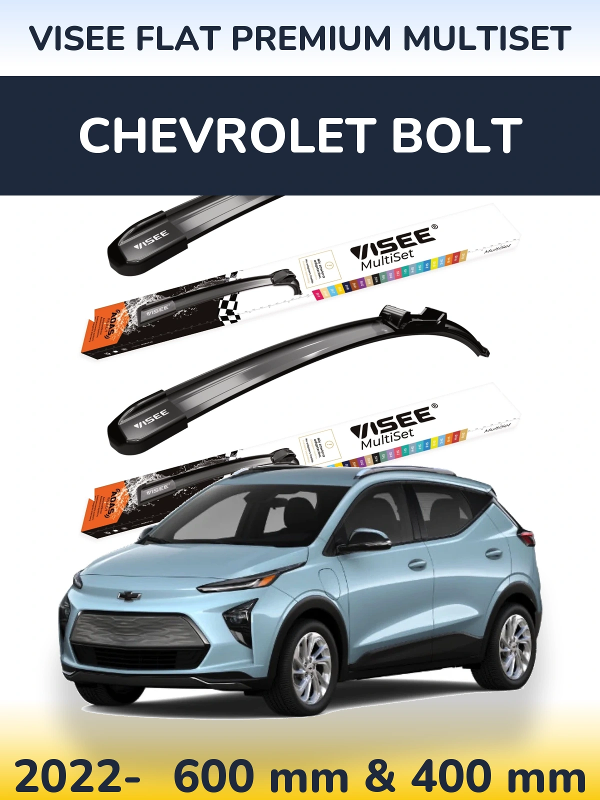Front wiper blade set VISEE FLAT PREMIUM MultiSet 600 & 400 мм for Chevrolet Bolt 2022-2026