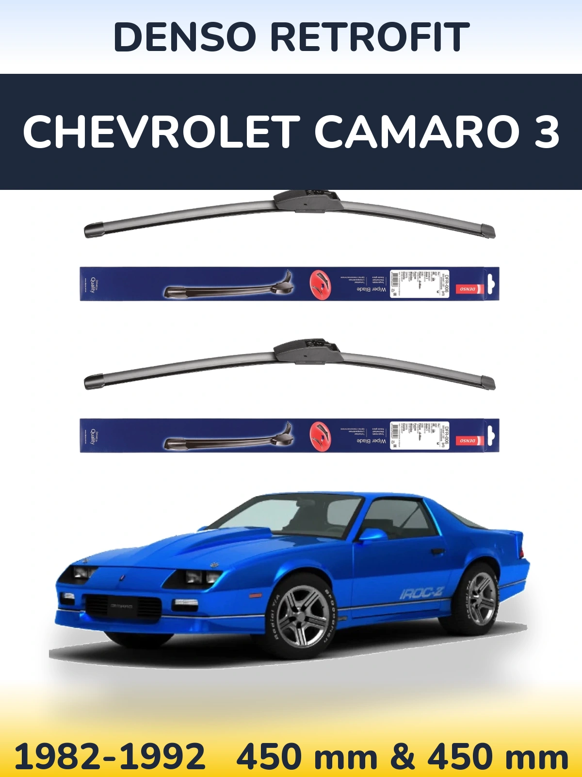 Komplet przednich wycieraczek Denso Retrofit 450 & 450 mm do Chevrolet Camaro 3 1982-1992
