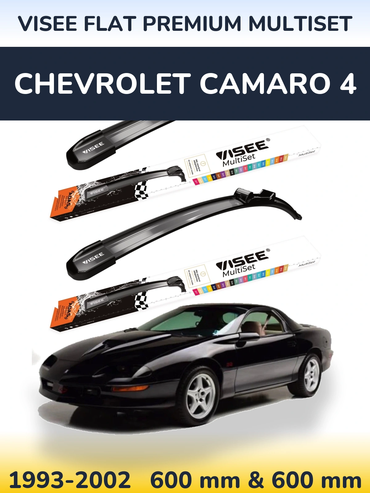 Front wiper blade set VISEE FLAT PREMIUM MultiSet 600 & 600 mm for Chevrolet Camaro 4 1993-2002