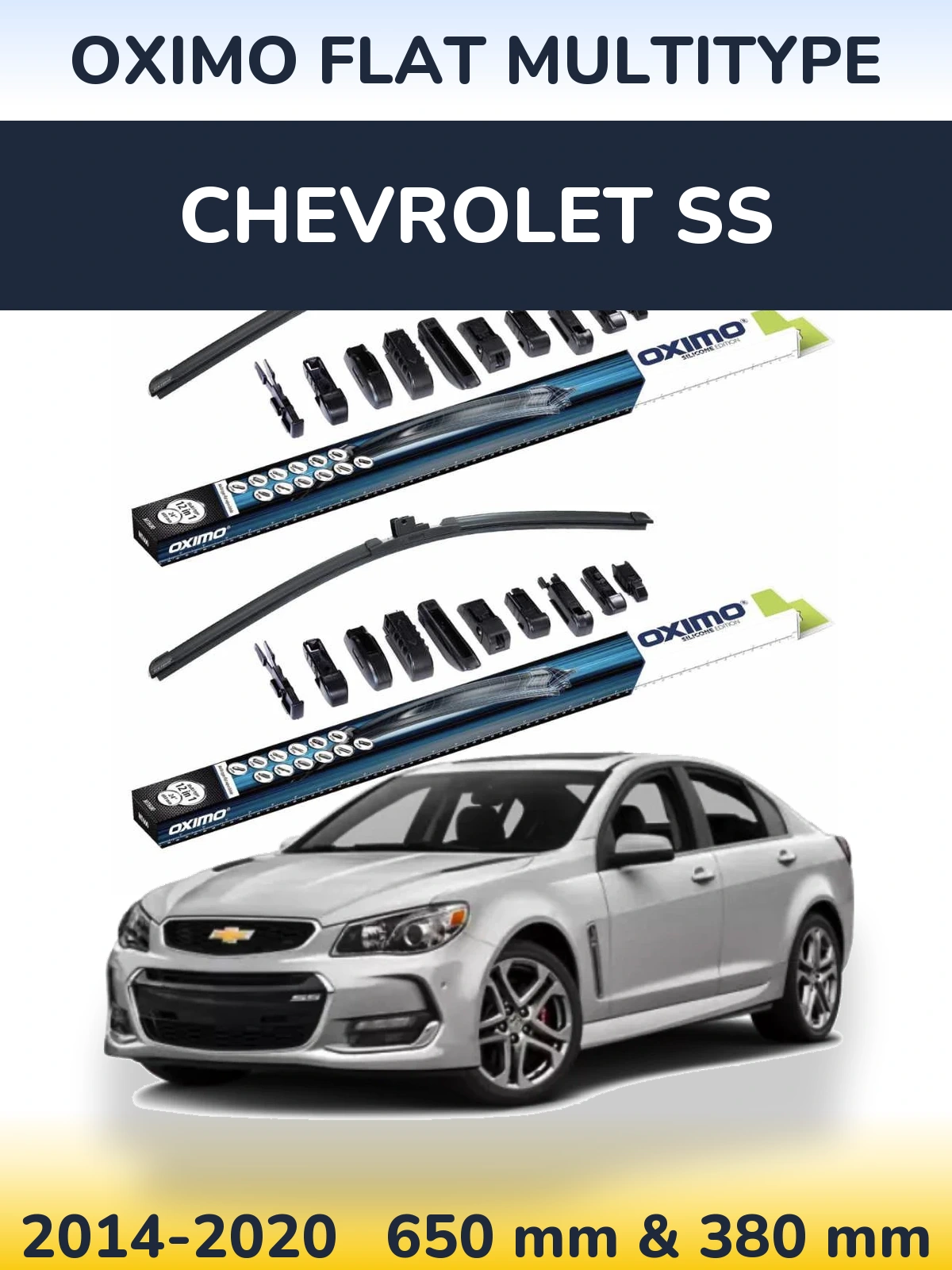 Front wiper blade set Oximo Flat MultiTypee 650 & 380 мм for Chevrolet SS 2014-2020