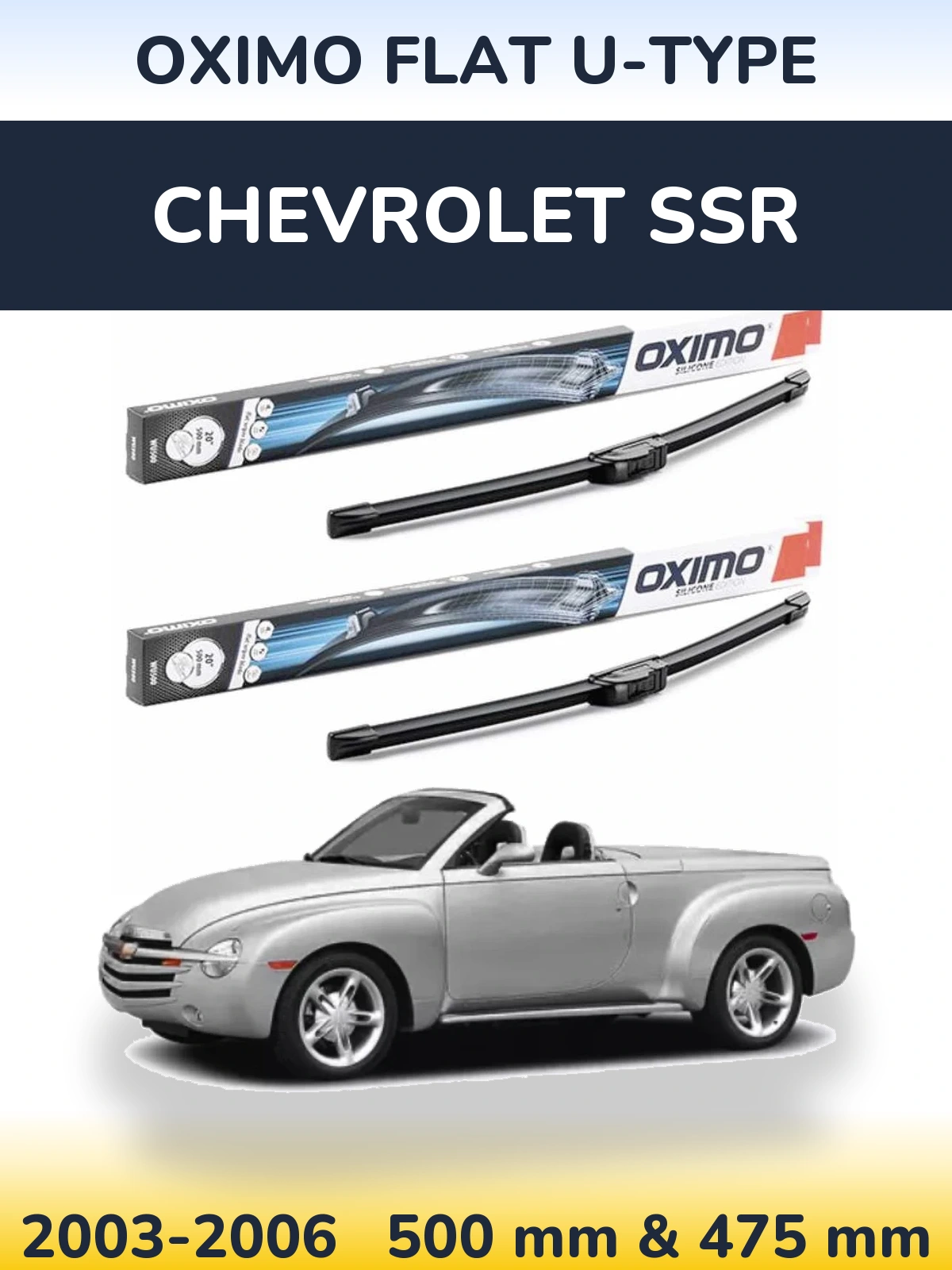 Комплект передних дворников Oximo Flat U-type 500 & 475 мм для Chevrolet SSR 2003-2006