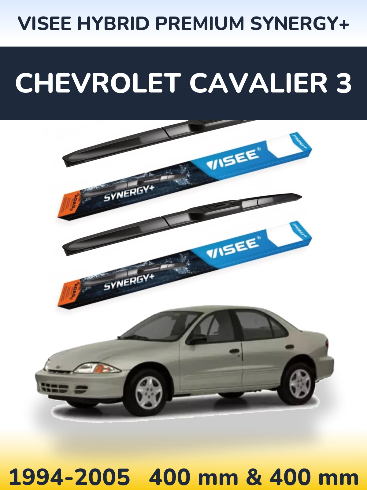 Front wiper blade set VISEE HYBRID PREMIUM SYNERGY+ 400 & 400 mm for Chevrolet Cavalier 3 1994-2005