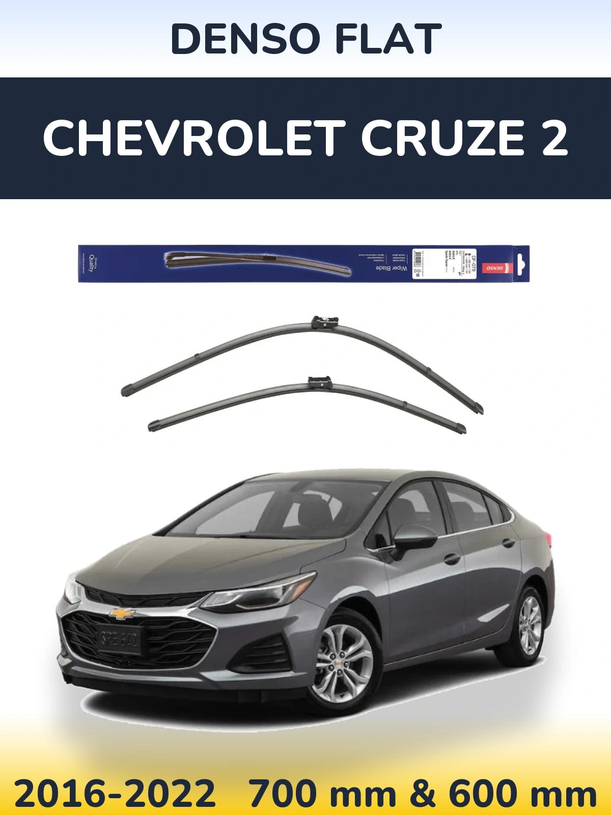 Front wiper blade set Denso Flat 700 & 600 мм for Chevrolet Cruze 2 2016-2022
