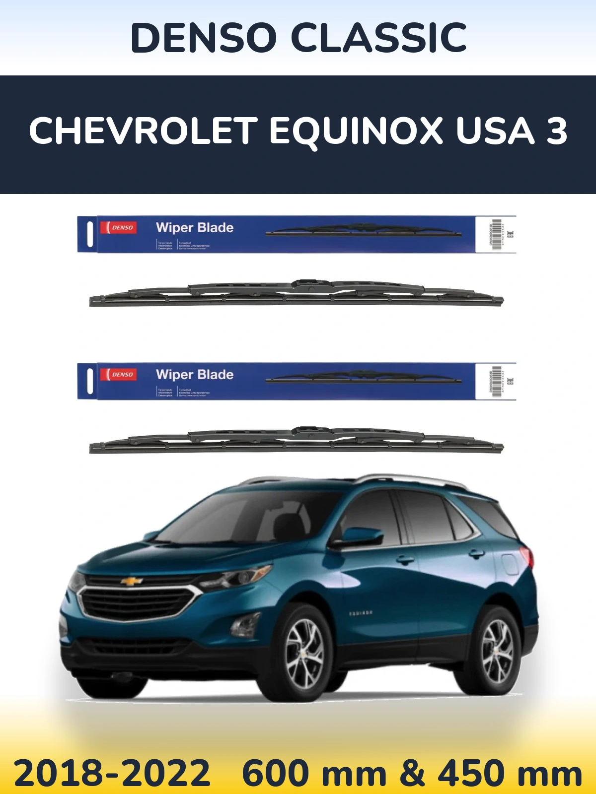 Front wiper blade set Denso Classic 600 & 450 mm for Chevrolet Equinox USA 3 2018-2022