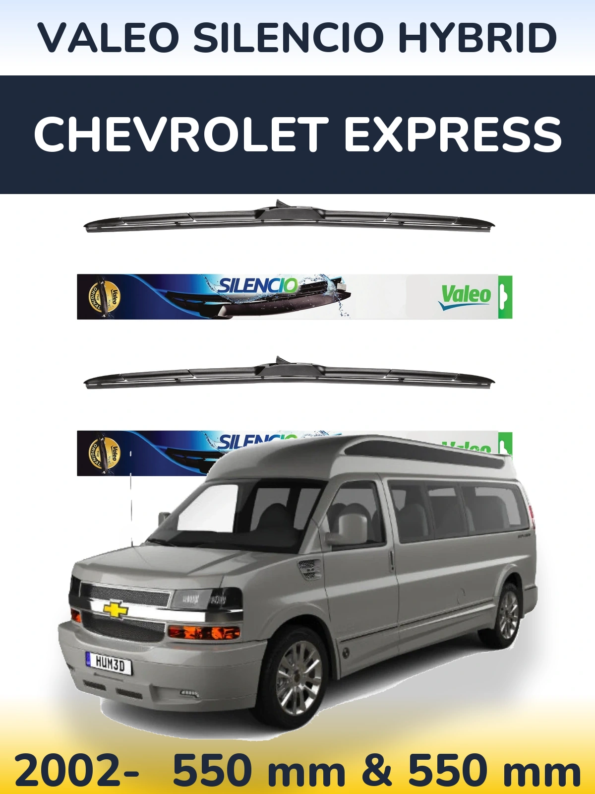 Front wiper blade set Valeo Silencio Hybrid 550 & 550 мм for Chevrolet Express 2002-2026