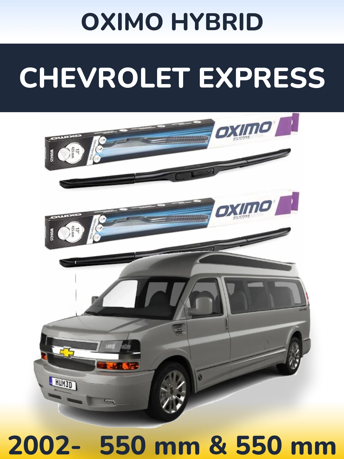 Front wiper blade set Oximo Hybrid 550 & 550 mm for Chevrolet Express 2002-2026