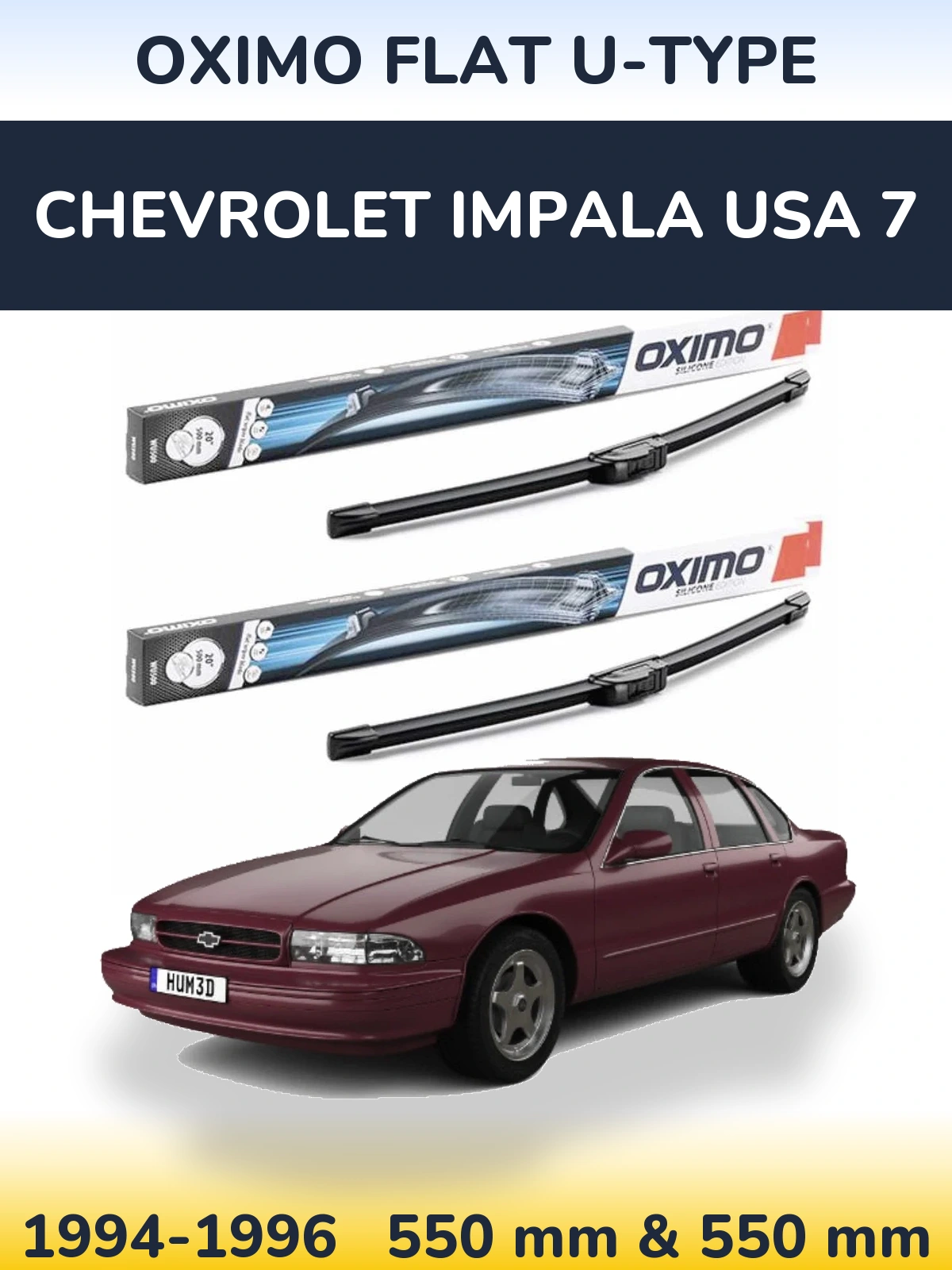 Front wiper blade set Oximo Flat U-type 550 & 550 мм for Chevrolet Impala USA 7 1994-1996