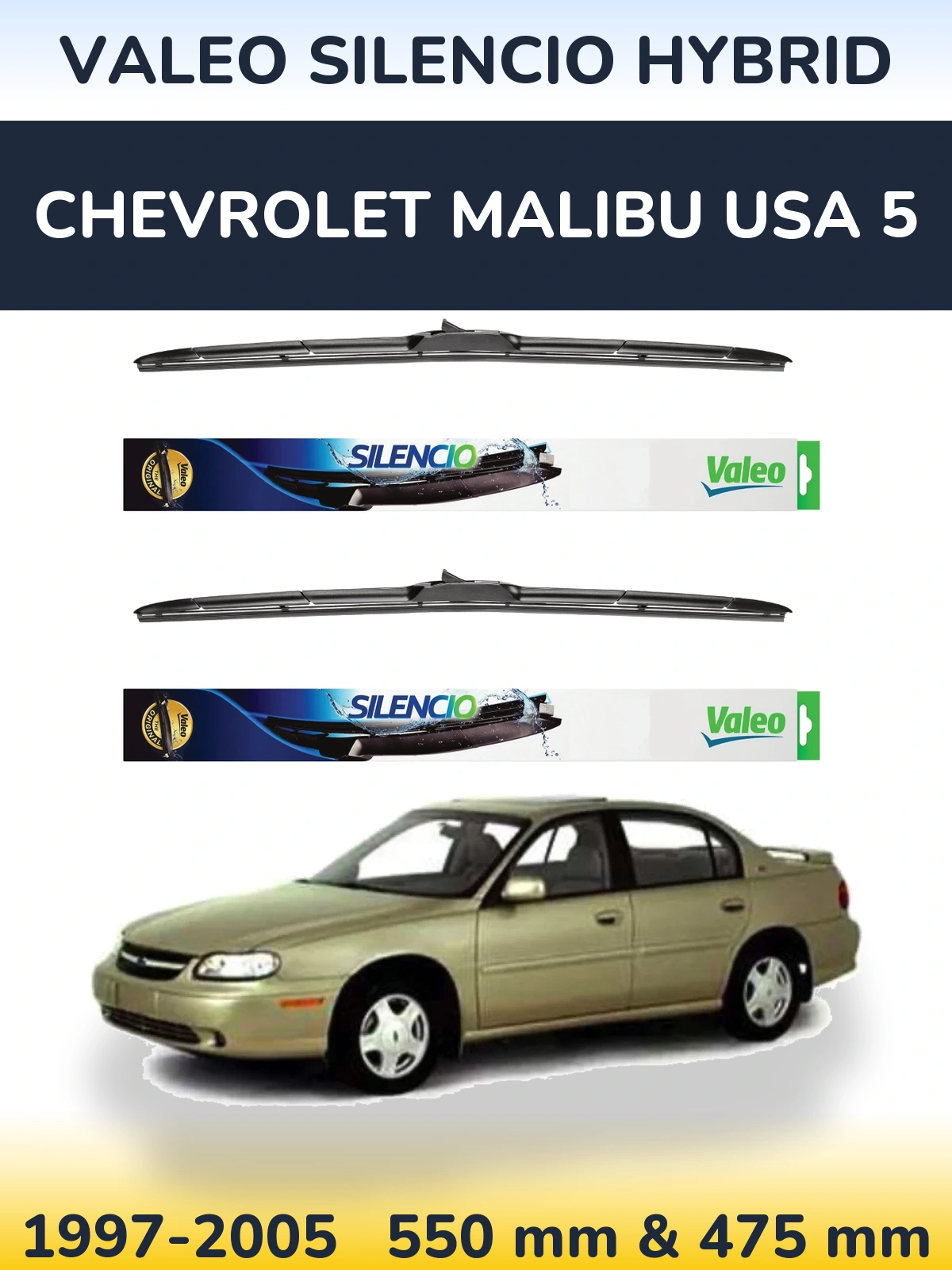 Комплект передних дворников Valeo Silencio Hybrid 550 & 475 мм для Chevrolet Malibu USA 5 1997-2005