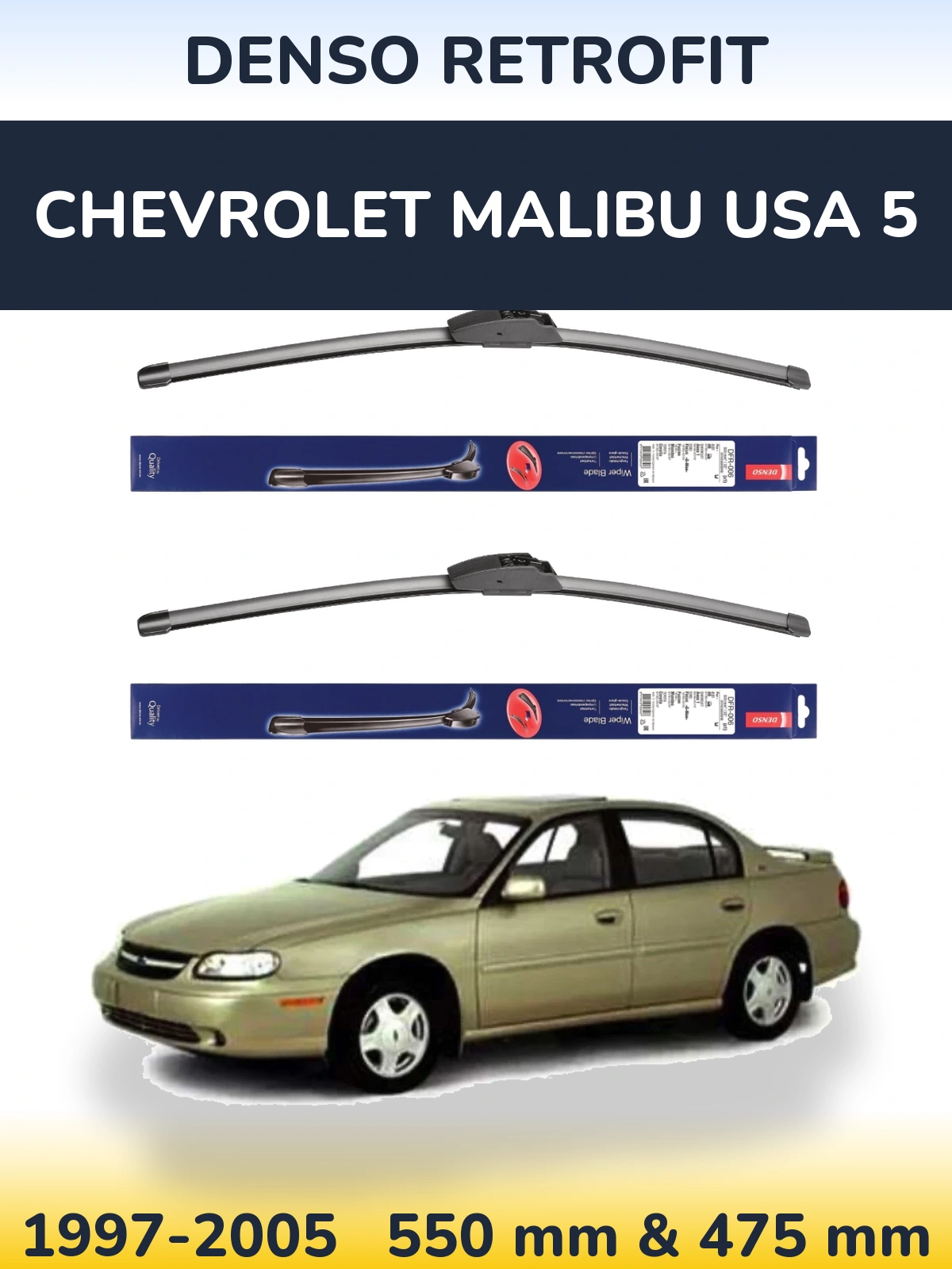 Komplet przednich wycieraczek Denso Retrofit 550 & 475 mm do Chevrolet Malibu USA 5 1997-2005