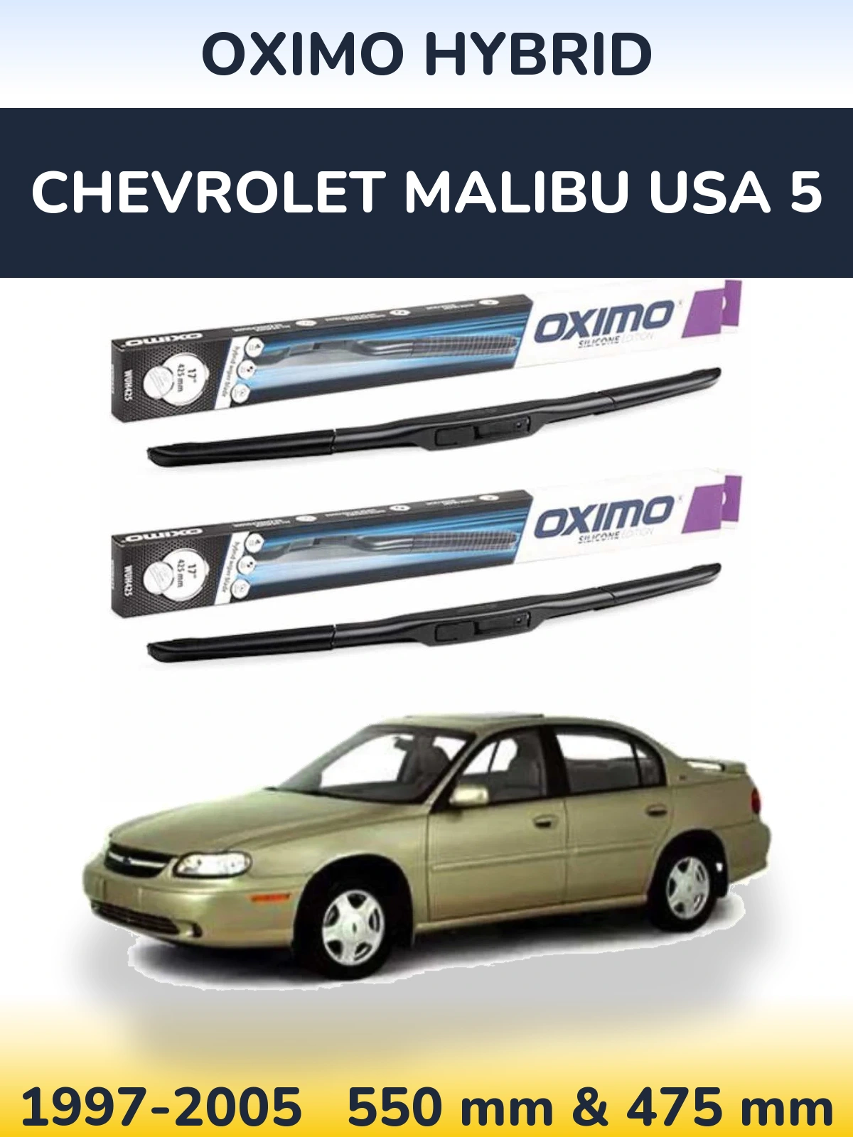 Front wiper blade set Oximo Hybrid 550 & 475 мм for Chevrolet Malibu USA 5 1997-2005
