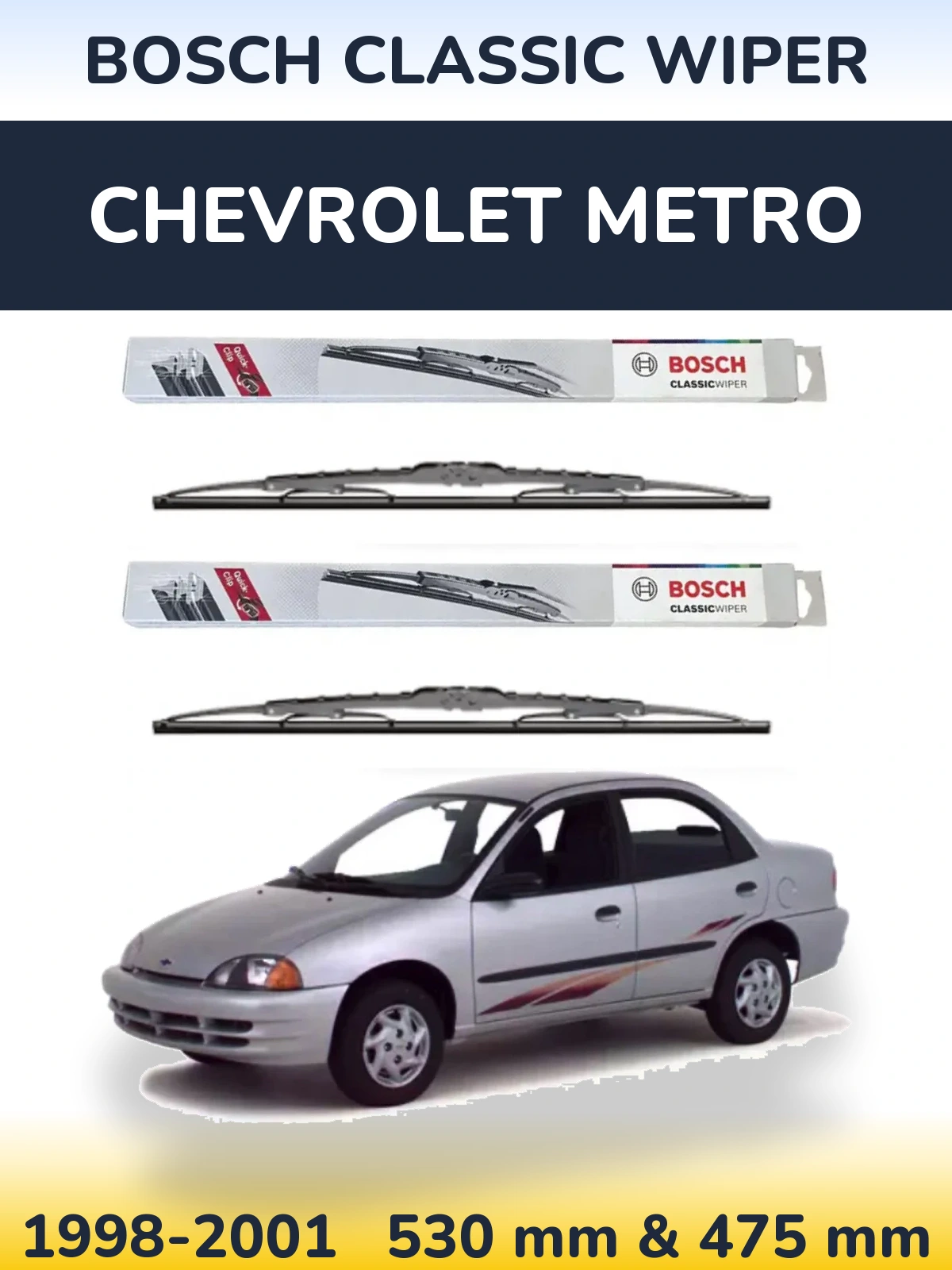 Komplet przednich wycieraczek BOSCH Classic Wiper 530 & 475 mm do Chevrolet Metro 1998-2001