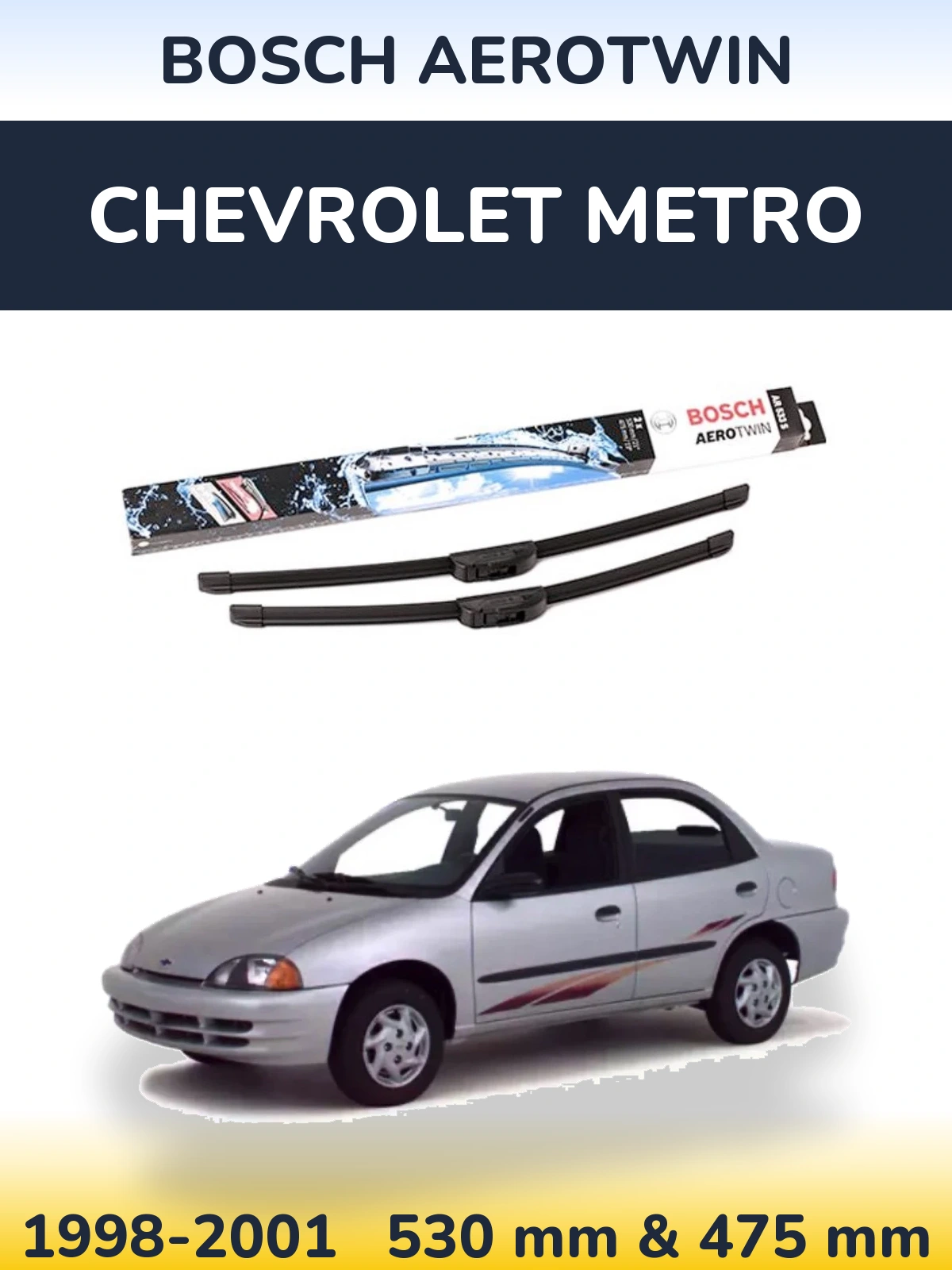 Комплект передніх щіток BOSCH AeroTwin 530 & 475 мм для Chevrolet Metro 1998-2001