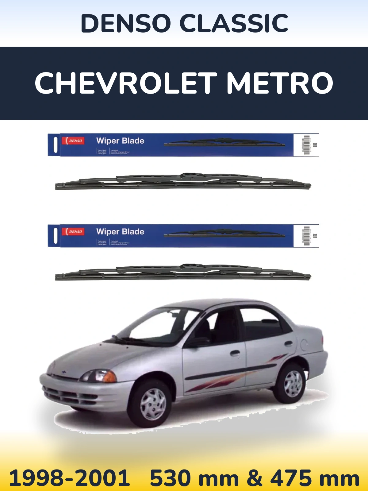 Front wiper blade set Denso Classic 530 & 475 мм for Chevrolet Metro 1998-2001