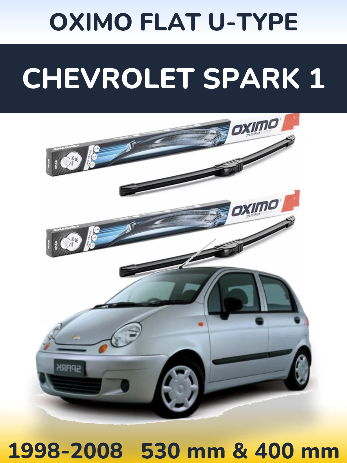 Front wiper blade set Oximo Flat U-type 530 & 400 мм for Chevrolet Spark 1 1998-2008