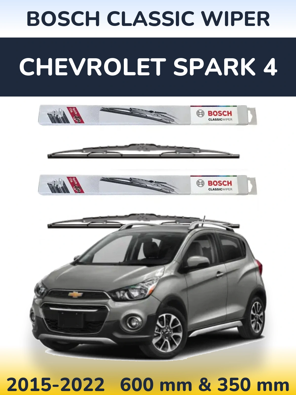 Front wiper blade set BOSCH Classic Wiper 600 & 340 мм for Chevrolet Spark 4 2015-2022