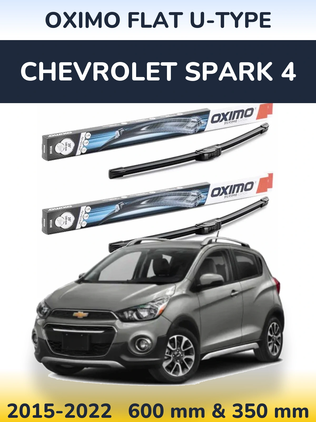 Front wiper blade set Oximo Flat U-type 600 & 350 мм for Chevrolet Spark 4 2015-2022