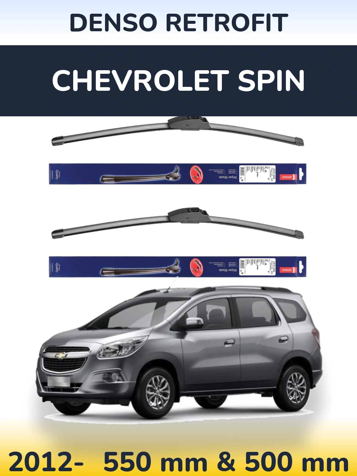 Комплект передних дворников Denso Retrofit 550 & 500 мм для Chevrolet Spin 2012-2026