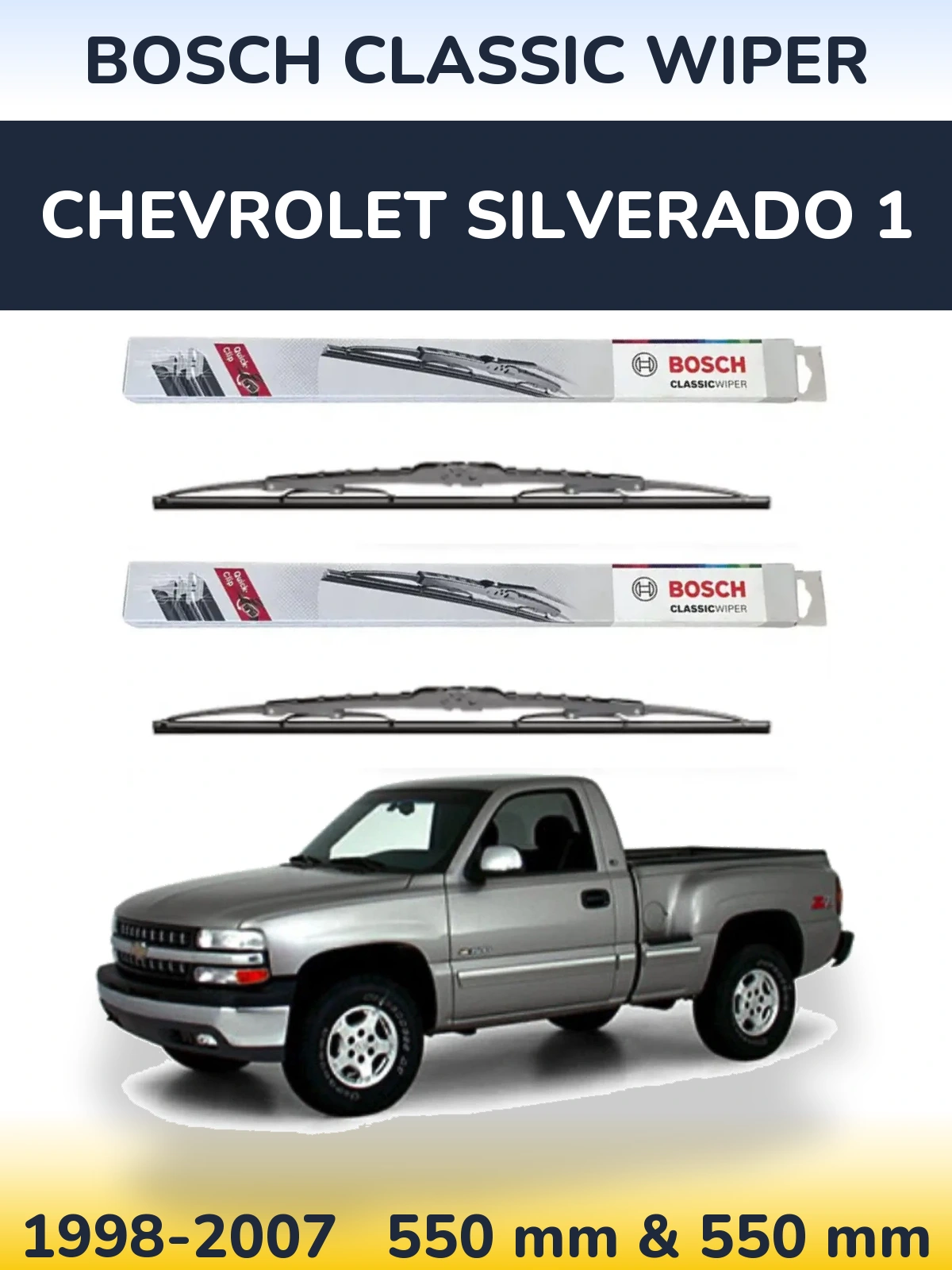 Комплект передніх щіток BOSCH Classic Wiper 550 & 550 мм для Chevrolet Silverado 1 1998-2007