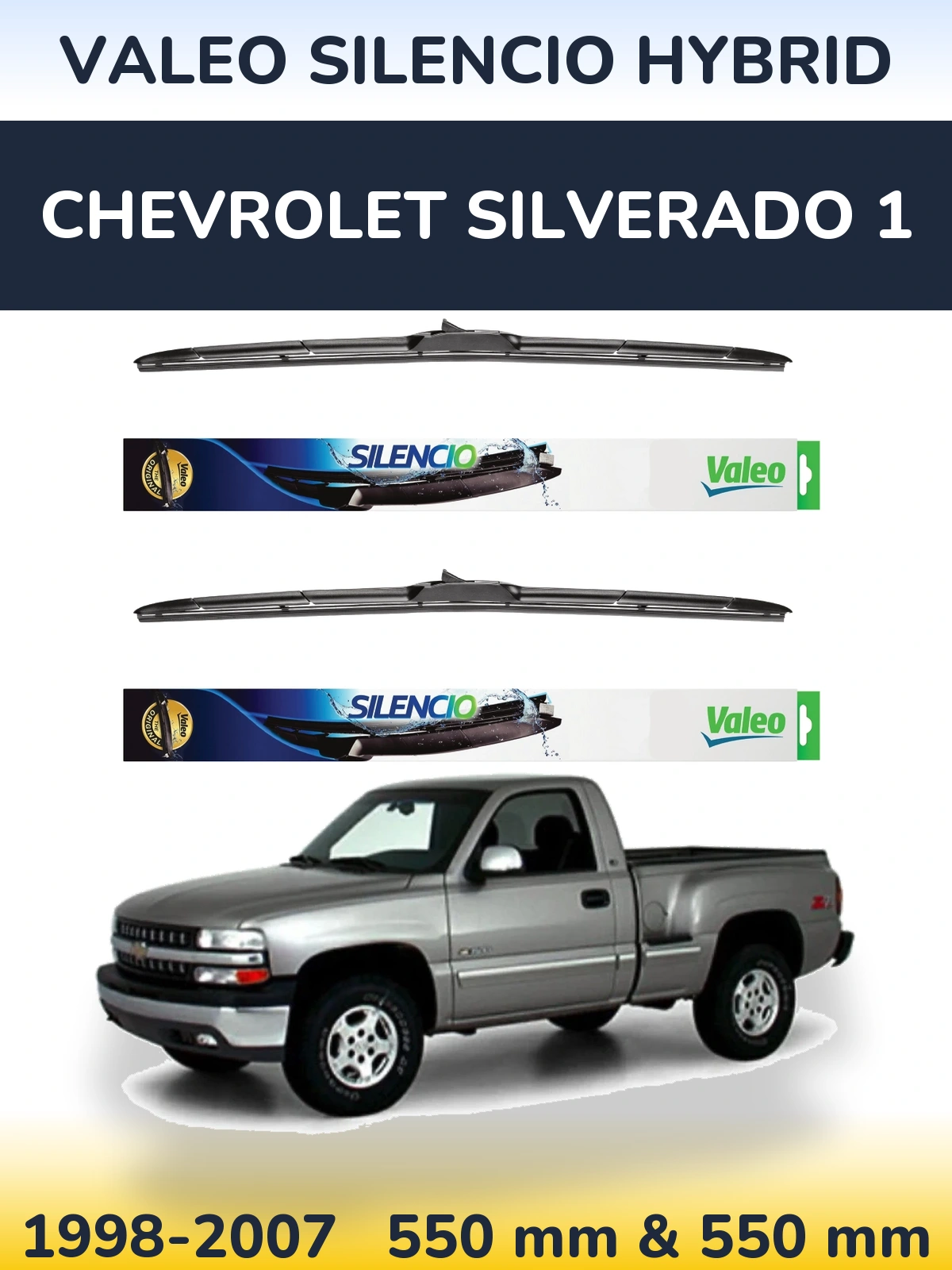 Комплект передніх щіток Valeo Silencio Hybrid 550 & 550 мм для Chevrolet Silverado 1 1998-2007