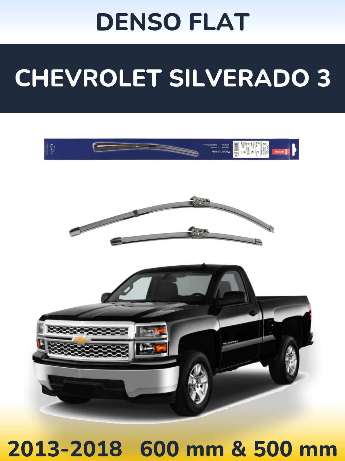 Komplet przednich wycieraczek Denso Flat 600 & 500 mm do Chevrolet Silverado 3 2013-2018