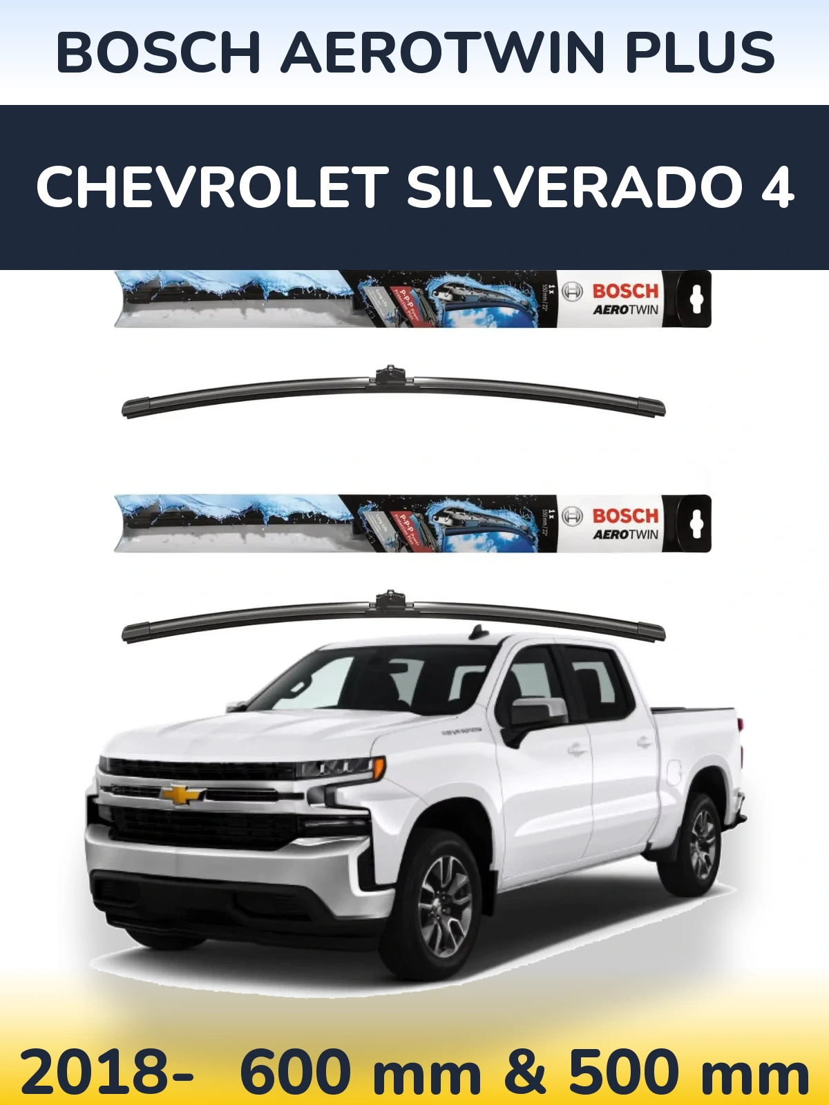Front wiper blade set BOSCH AeroTwin Plus 600 & 500 мм for Chevrolet Silverado 4 2018-2026