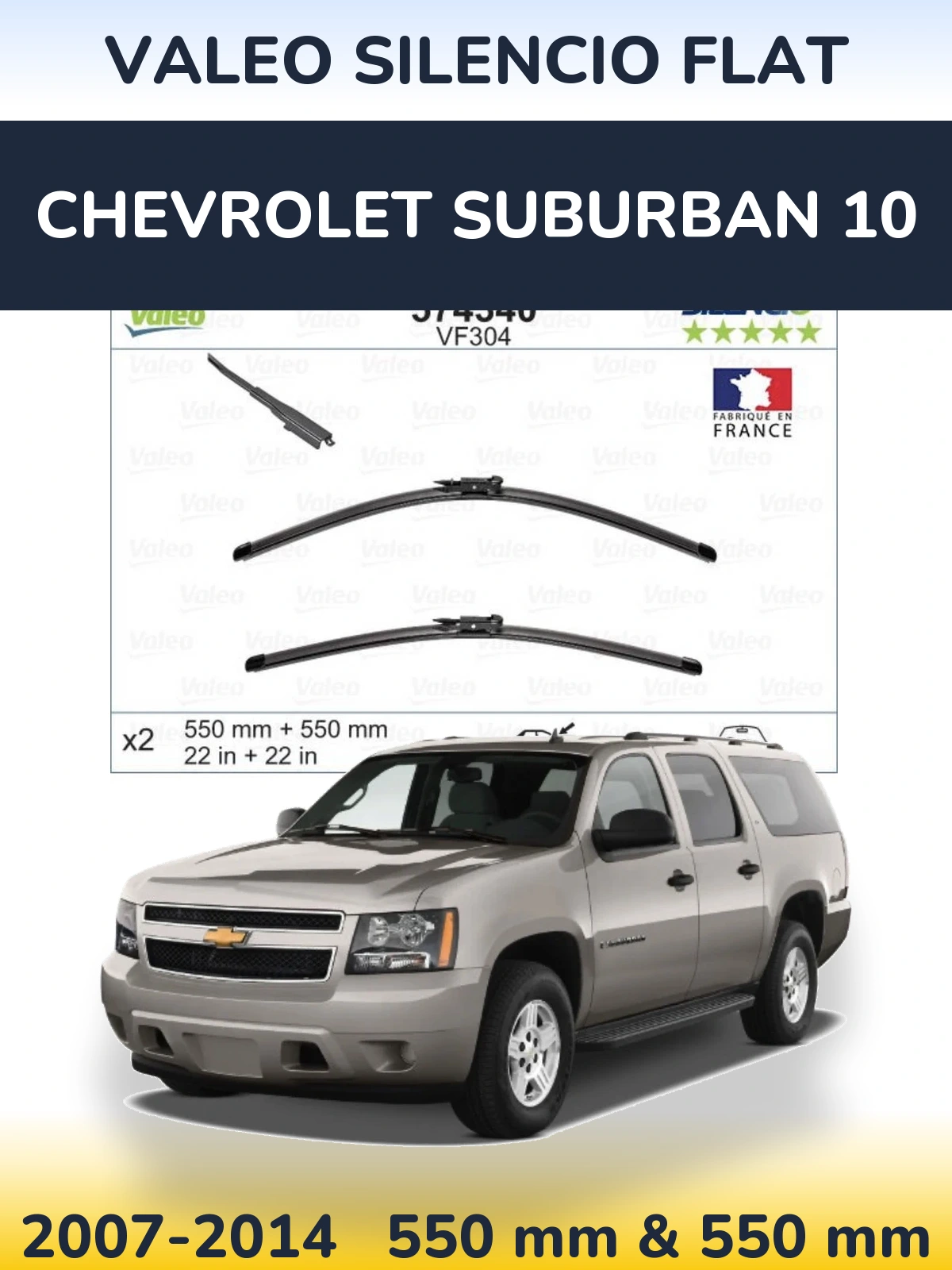 Front wiper blade set Valeo Silencio Flat 550 & 550 мм for Chevrolet Suburban 10 2007-2014