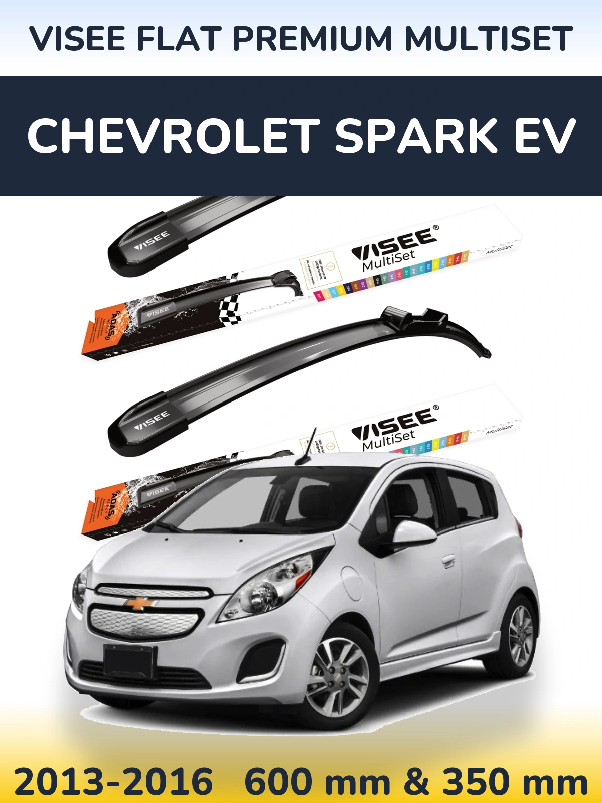 Комплект передних дворников VISEE FLAT PREMIUM MultiSet 600 & 350 мм для Chevrolet Spark EV 2013-2016
