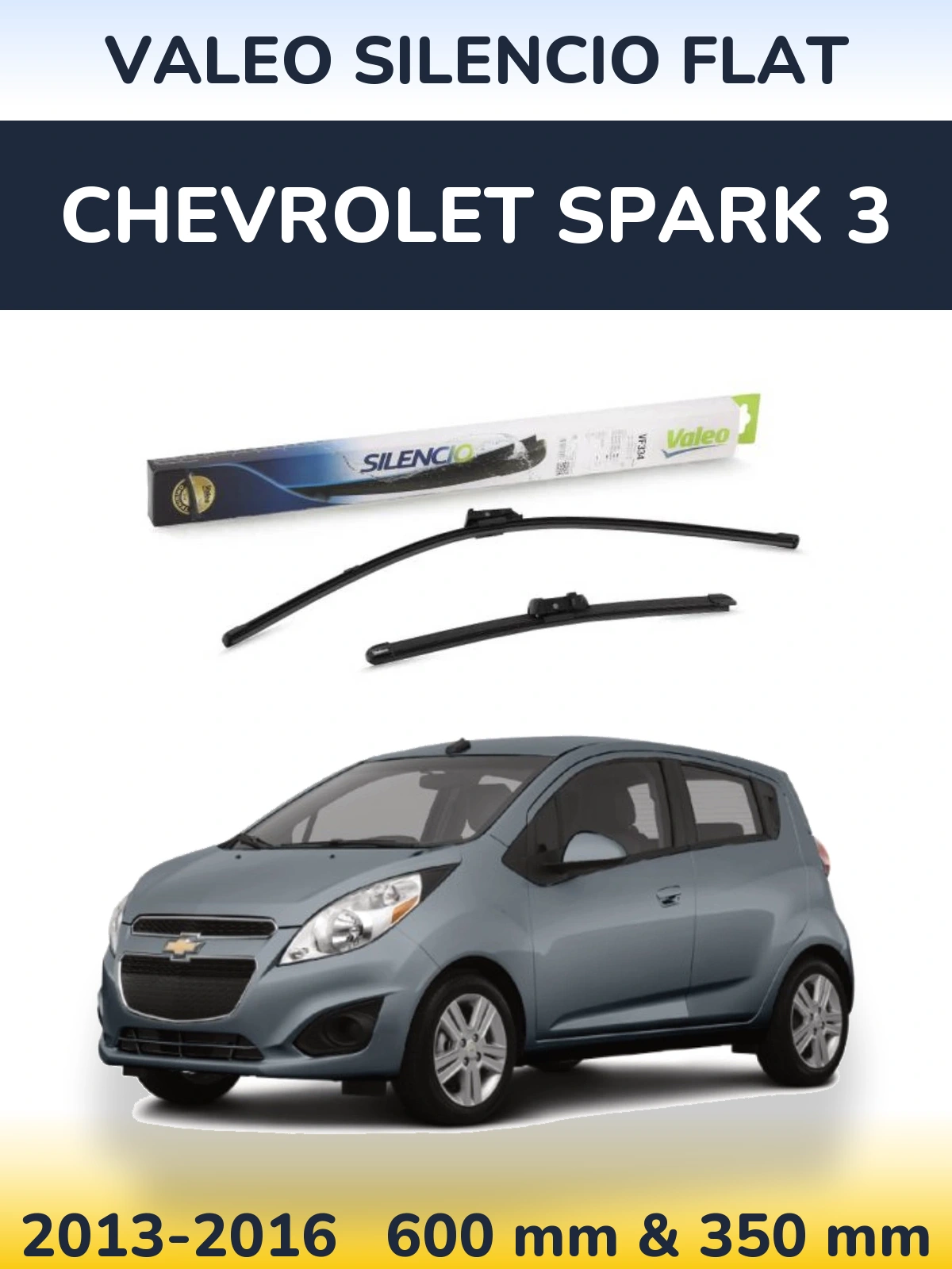 Front wiper blade set Valeo Silencio Flat 600 & 350 мм for Chevrolet Spark 3 2013-2016