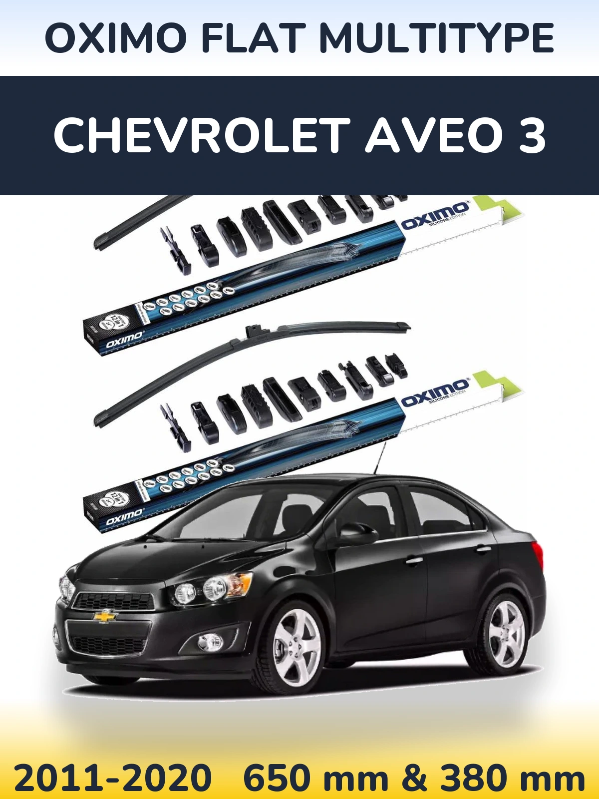 Komplet przednich wycieraczek Oximo Flat MultiType 650 & 380 mm do Chevrolet Aveo 3 2011-2020