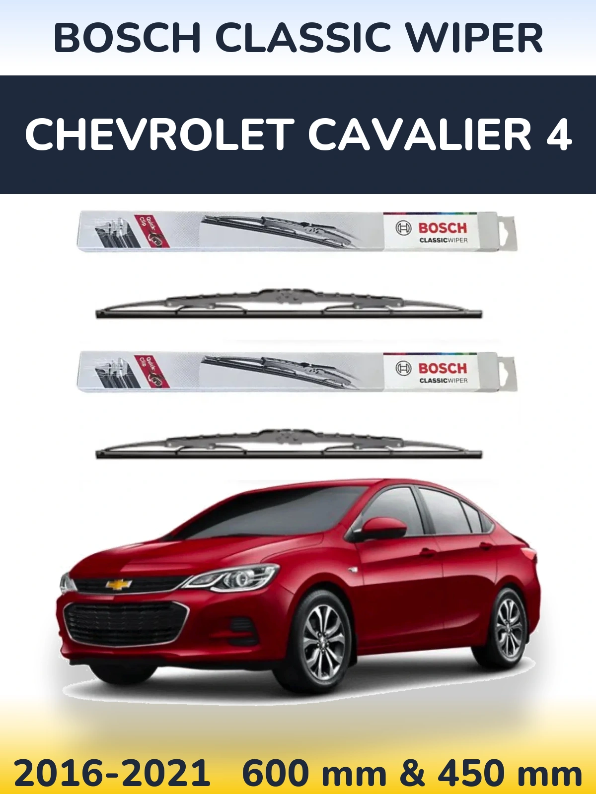 Front wiper blade set BOSCH Classic Wiper 600 & 450 mm for Chevrolet Cavalier 4 2016-2021