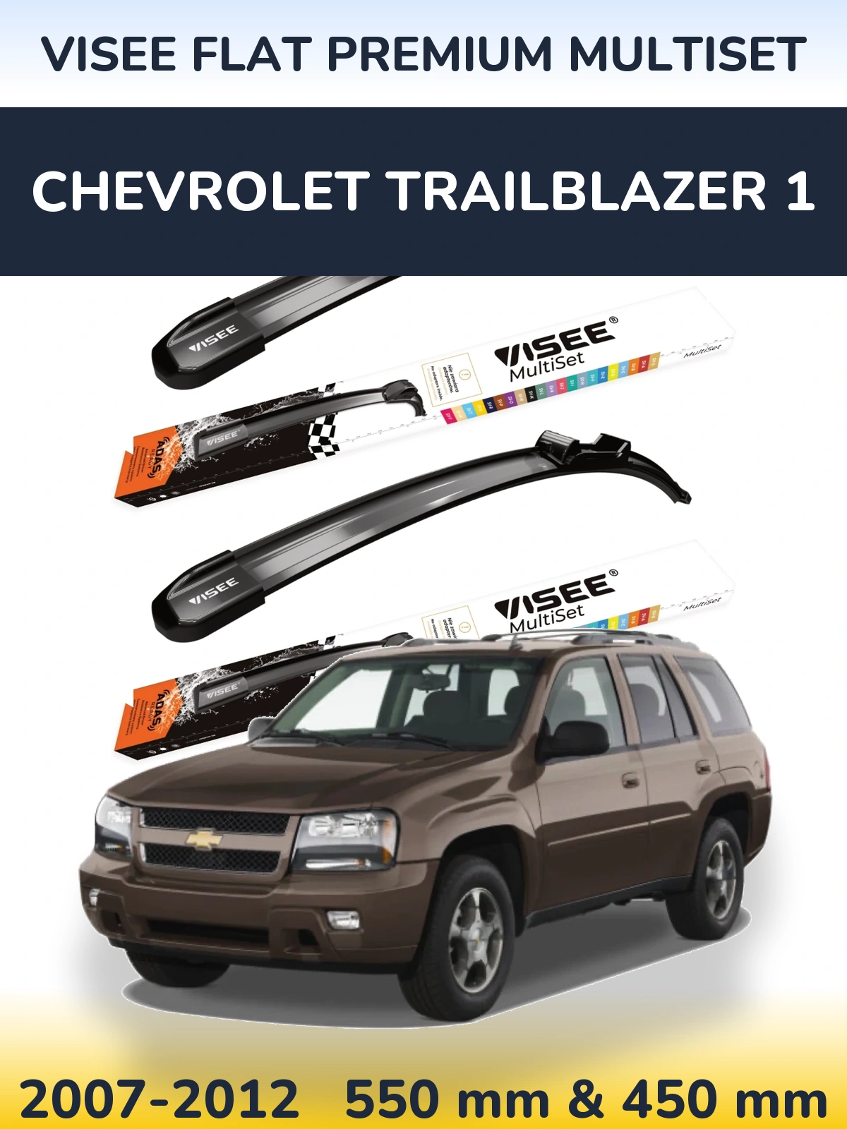 Komplet przednich wycieraczek VISEE FLAT PREMIUM MultiSet 550 & 450 mm do Chevrolet TrailBlazer 1 2007-2012