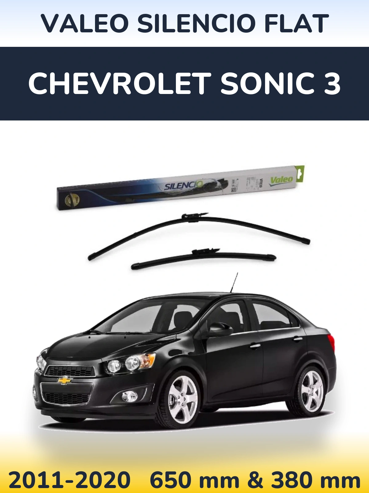 Front wiper blade set Valeo Silencio Flat 650 & 380 mm for Chevrolet Sonic 3 2011-2020