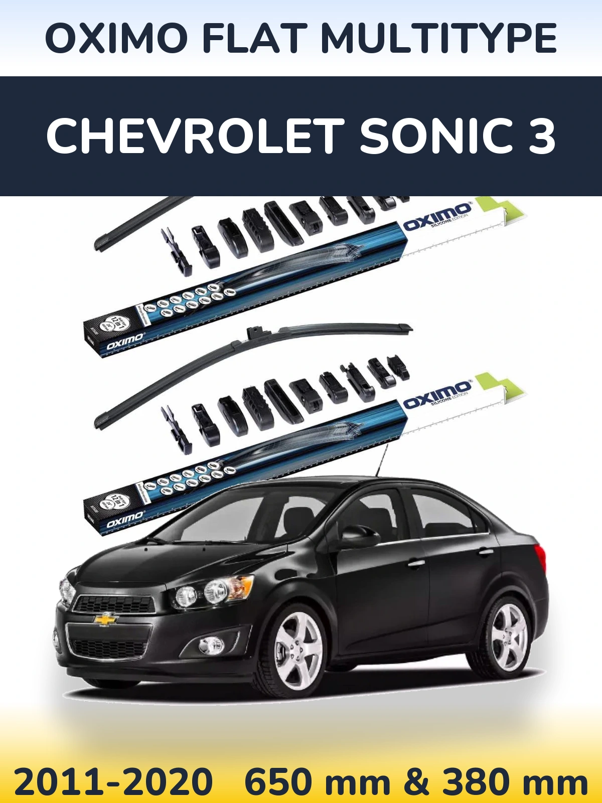 Front wiper blade set Oximo Flat MultiTypee 650 & 380 mm for Chevrolet Sonic 3 2011-2020