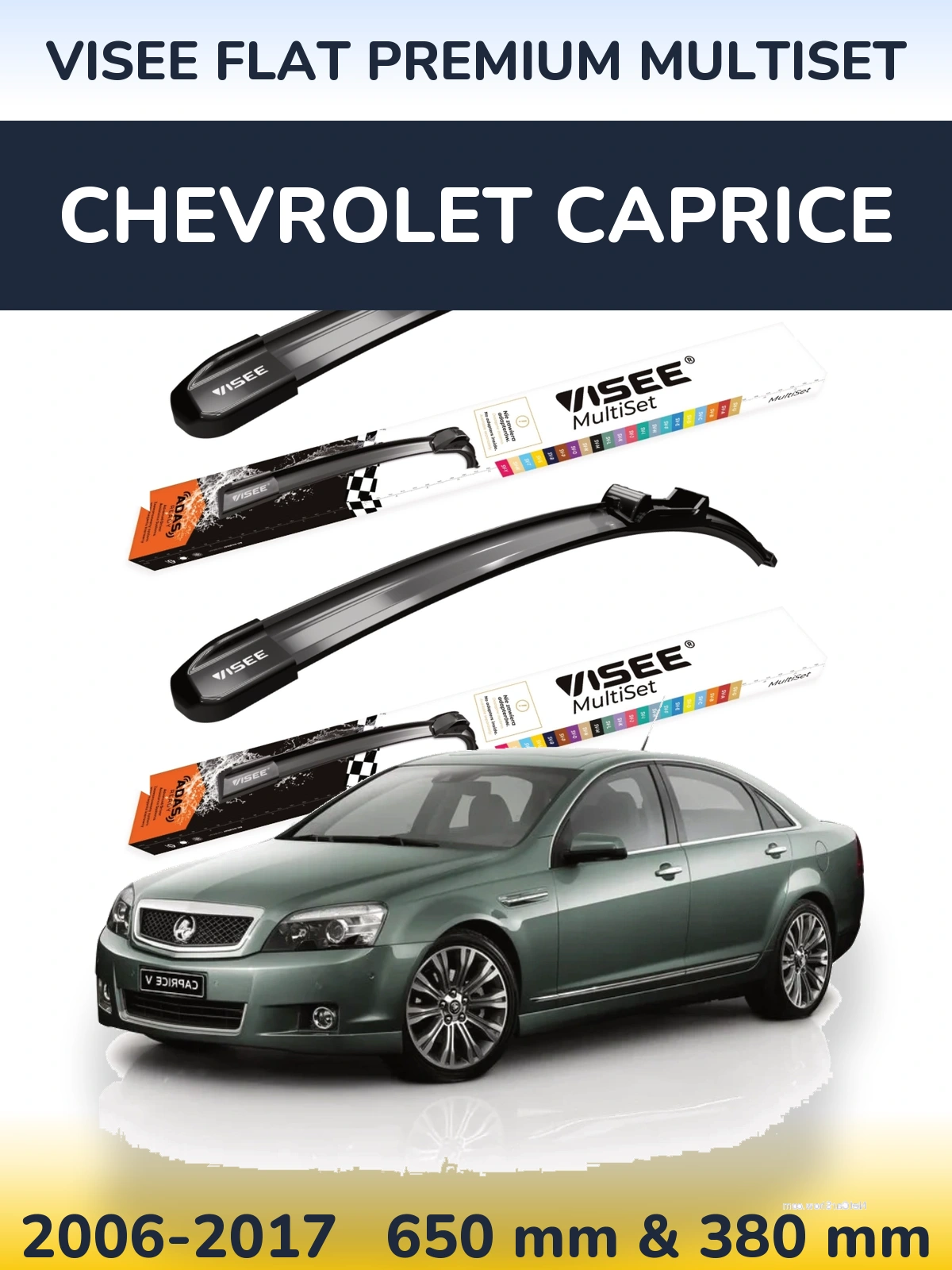 Komplet przednich wycieraczek VISEE FLAT PREMIUM MultiSet 650 & 380 mm do Chevrolet Caprice 2006-2017