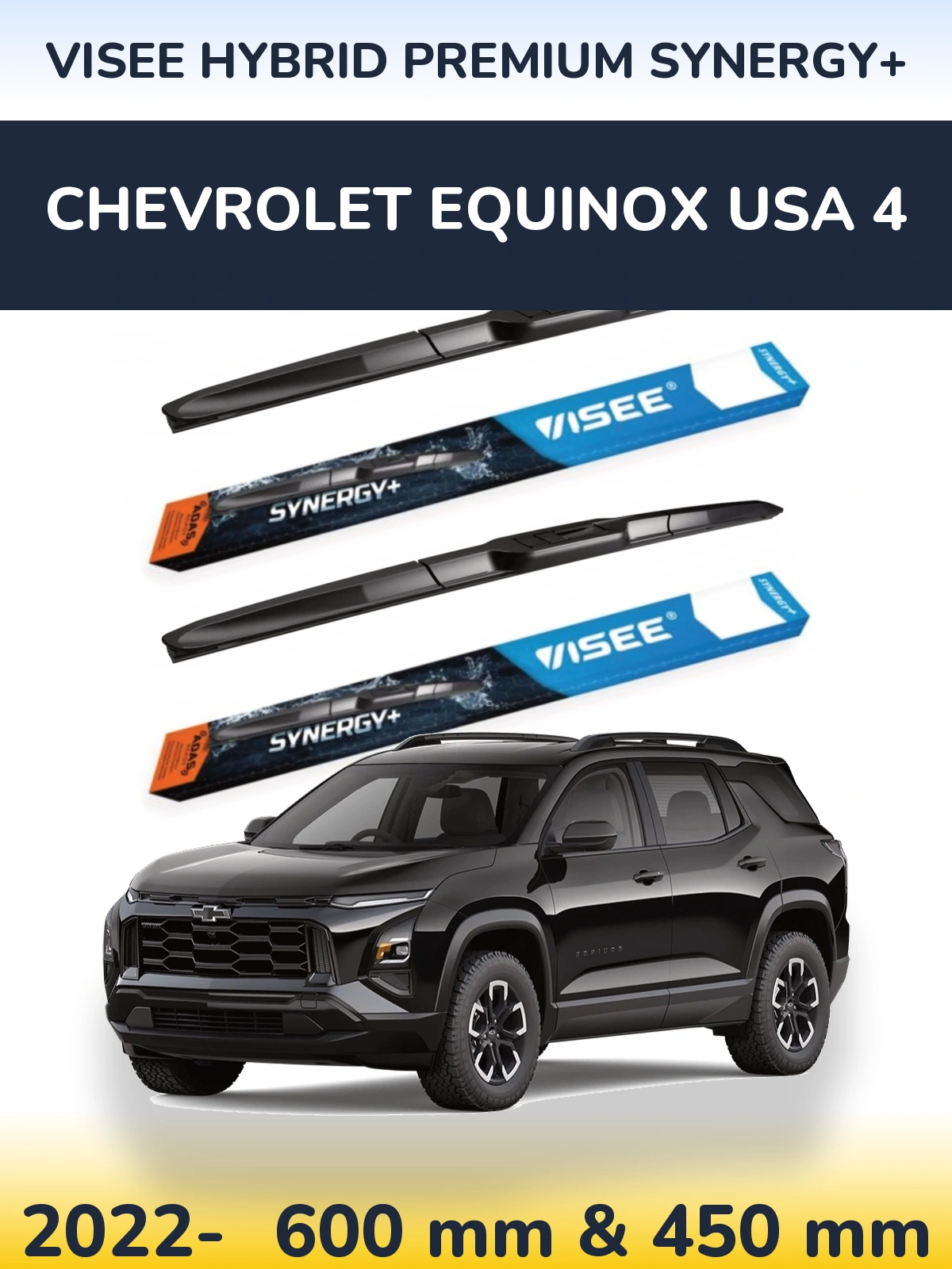 Front wiper blade set VISEE HYBRID PREMIUM SYNERGY+ 600 & 450 mm for Chevrolet Equinox USA 4 2022-2026