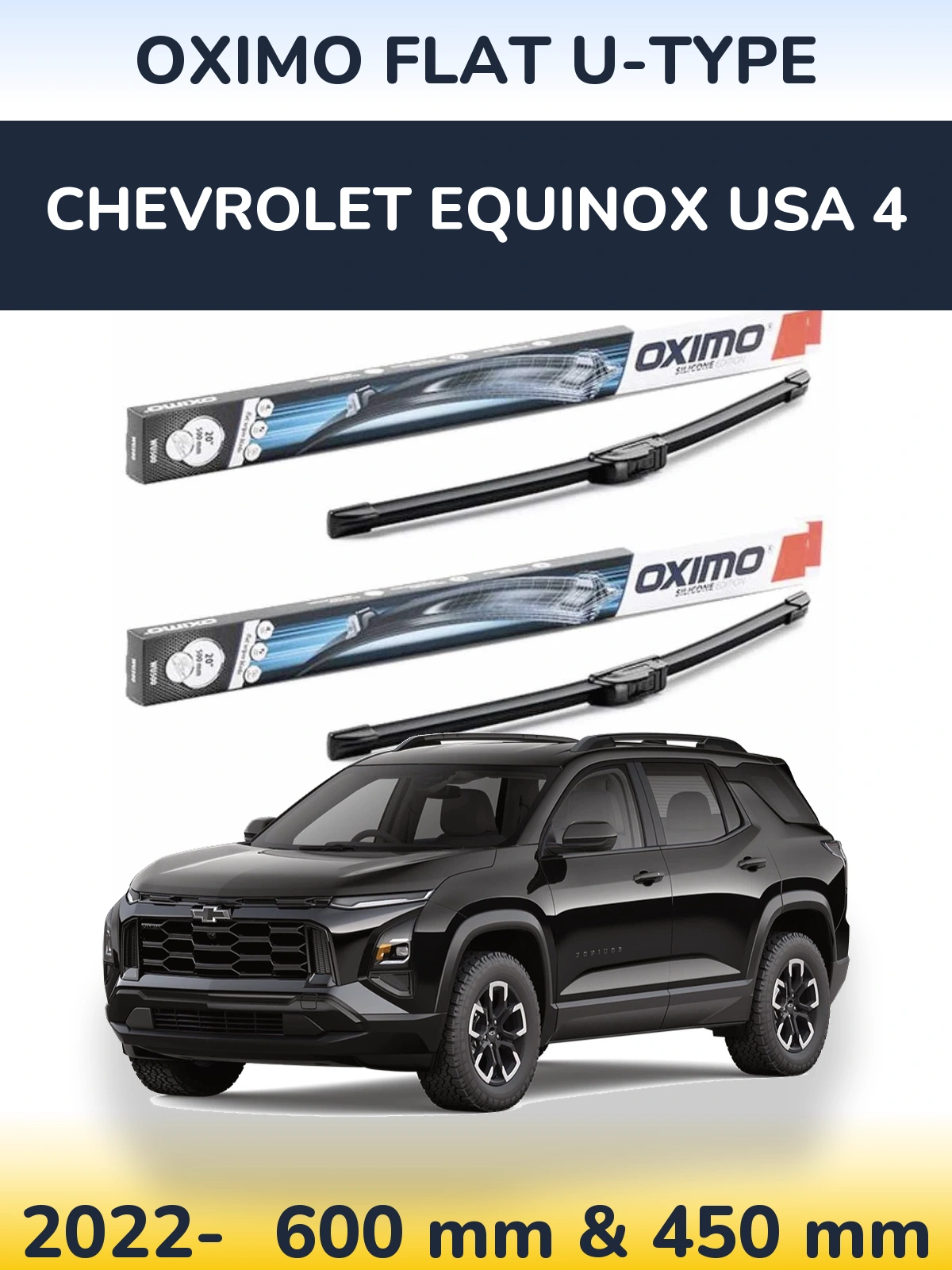 Front wiper blade set Oximo Flat U-type 600 & 450 mm for Chevrolet Equinox USA 4 2022-2026
