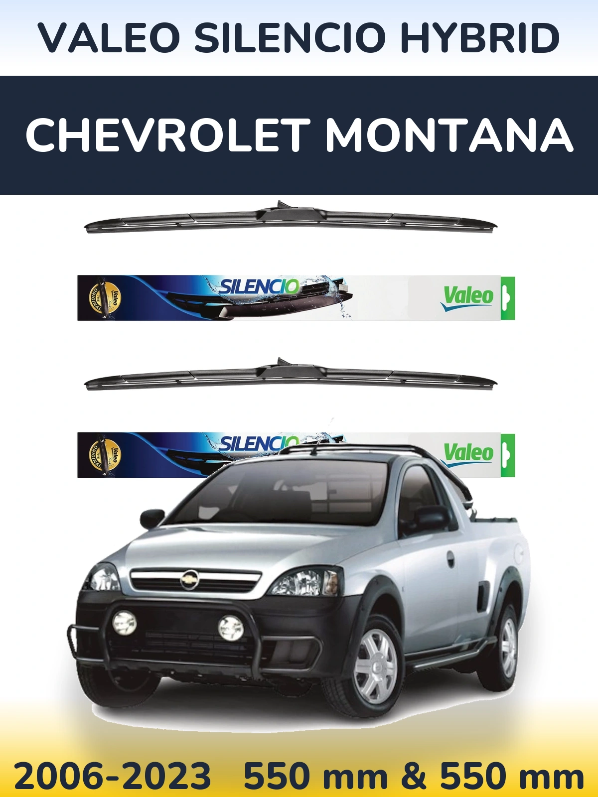 Front wiper blade set Valeo Silencio Hybrid 550 & 550 мм for Chevrolet Montana 2006-2023