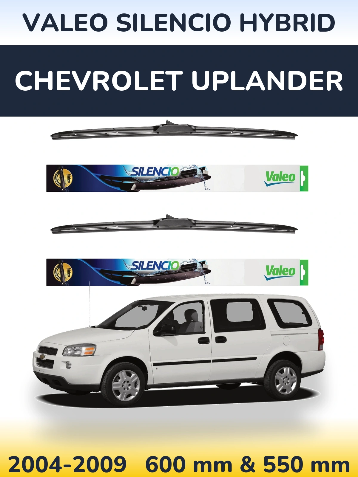 Front wiper blade set Valeo Silencio Hybrid 600 & 550 мм for Chevrolet Uplander 2004-2009