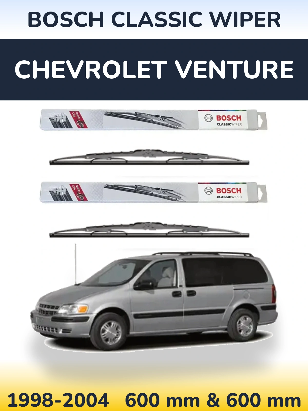 Комплект передних дворников BOSCH Classic Wiper 600 & 600 мм для Chevrolet Venture 1998-2004